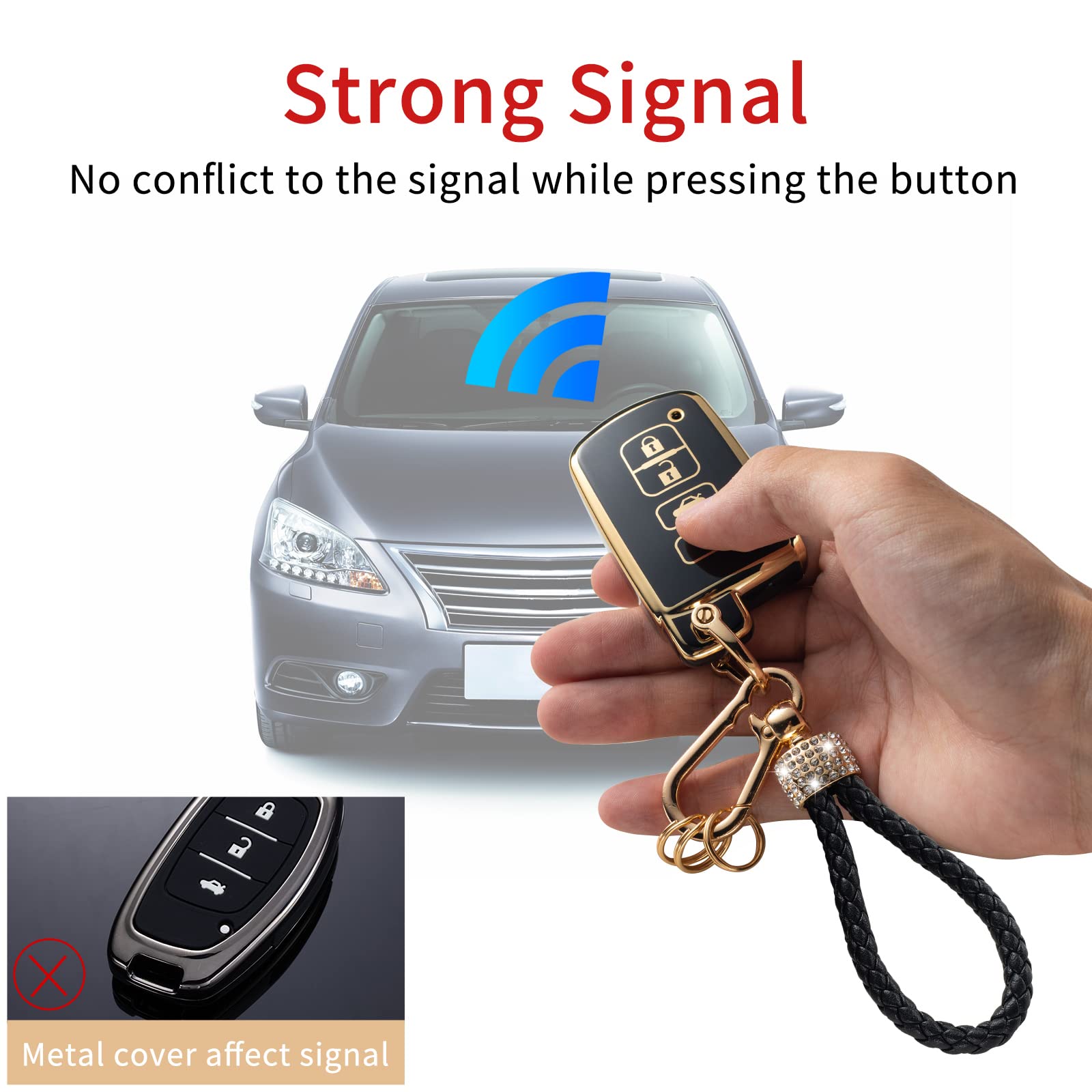 Gematay For Toyota Key Fob Cover With Lanyard, Key Case Shell Compatible With Toyota Avalon Camry Corolla Rav4 Sequoia Highlande