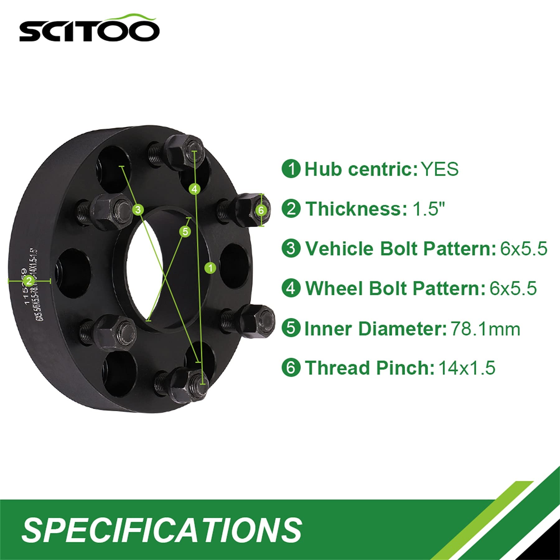 Scitoo 4X 6X5.5 Wheel Spacer Adapters 6 Lug 1.5 Inch 6X5.5 To 14X1.5 Studs For Silverado 1500 For Express 1500 For Tahoe For Suburban 1500 For Avalanche