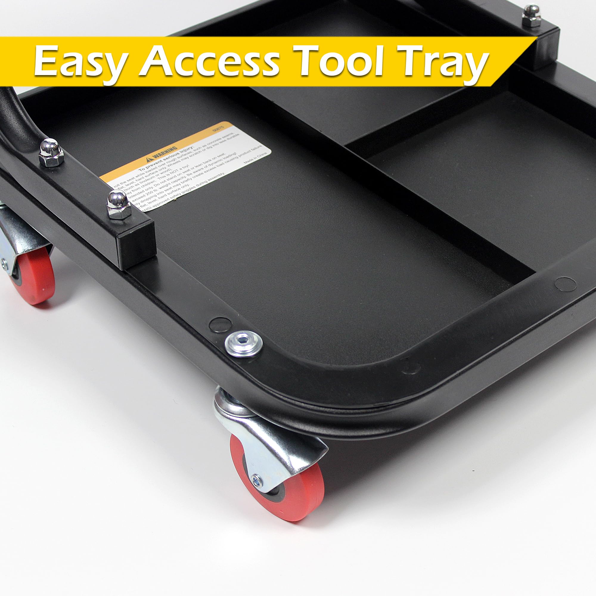 Maxworks 50875 Mechanics Roller Seat, 250 Lbs Capacity Padded Rolling Workshop Stool With Tool Tray Storage For Garage, Shop, Au