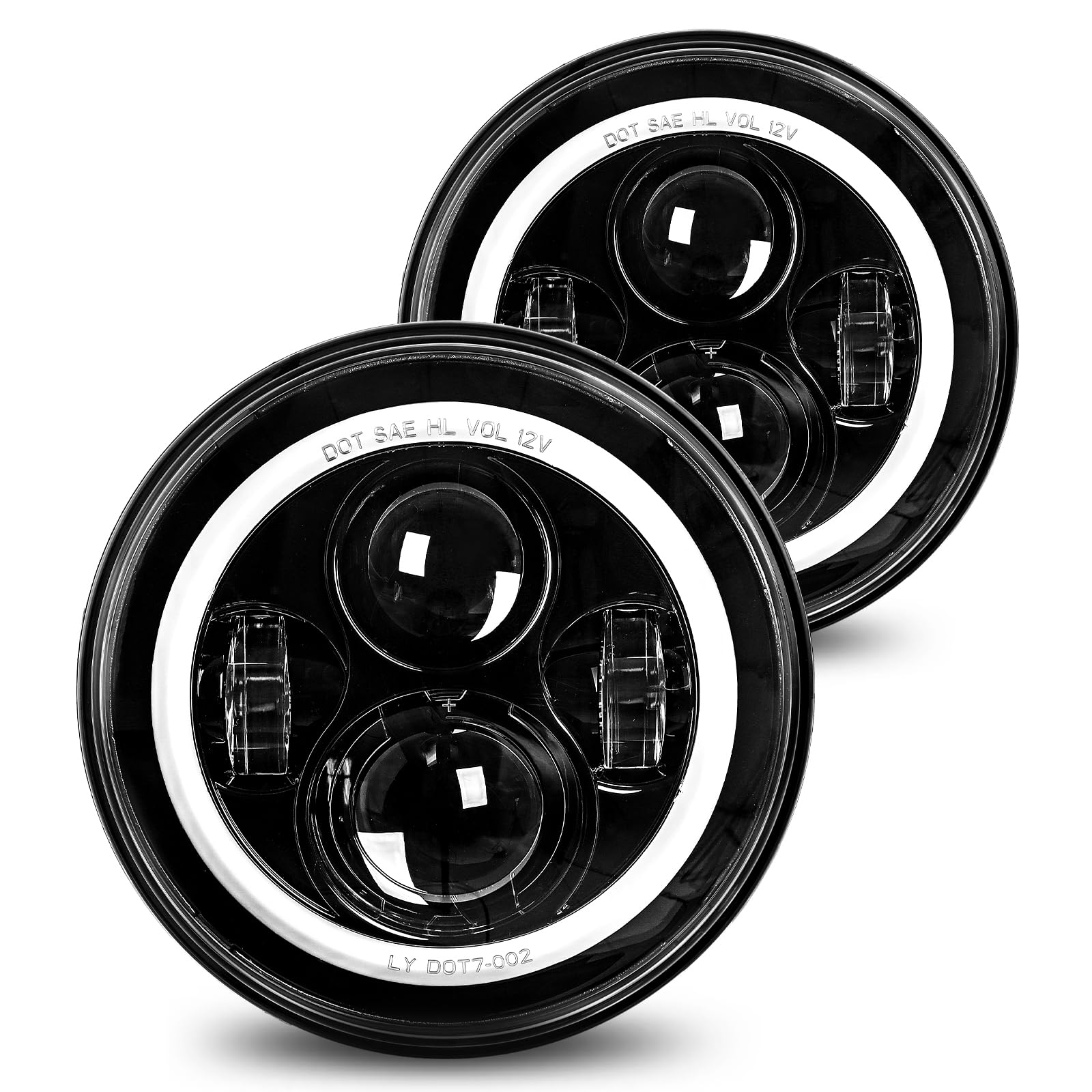 Lx-Light Dot Emc 7 Inch Led Halo Headlights With White Drl Amber Turn Signal Compatible With 2007-2017 Jeep Wrangler Jk Jku Tj L