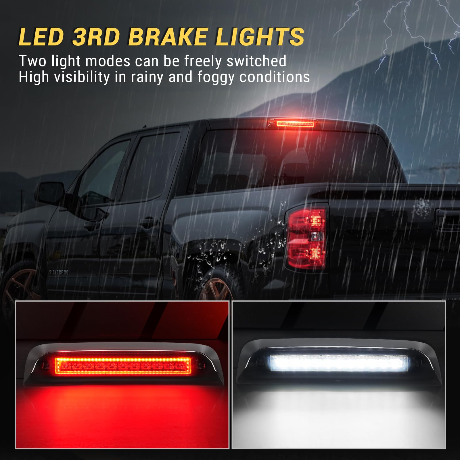 Bordan Third 3Rd Brake Light Fit For Chevy Silverado Gmc Sierra 1500 2500 3500Hd 2014-2018 Red Led Rear 3Rd Brake Cargo Lamp Hig