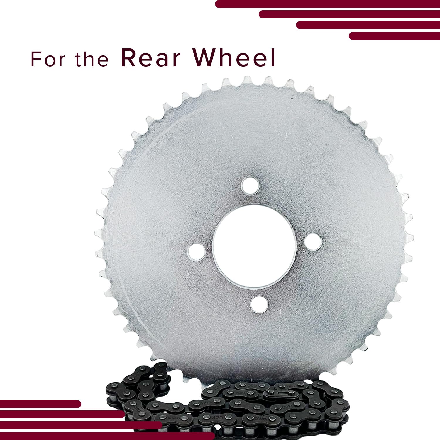 Alveytech Rear Wheel #40/41/420 Chain 48 Tooth Sprocket For Go-Karts - Replacement Mini Bike Accessories, Durable Metal, Gas Engine Power 4-Wheeler Parts, Pit Mod Dirt Bikes Quad, Diy Mount Install