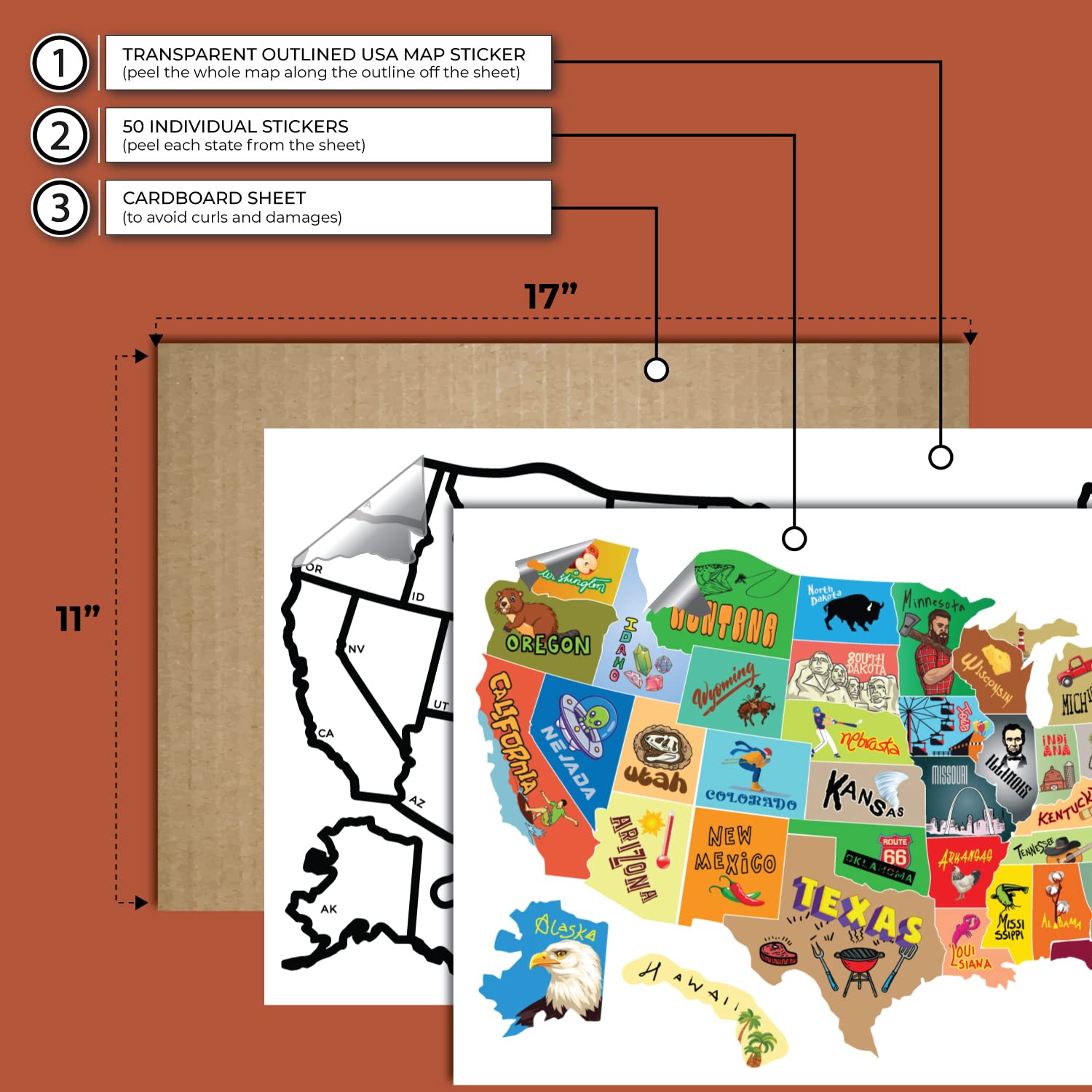 Rv State Travel Usa Map Vinyl Sticker - Camper Trailer Decals For Window With State Flag - Road Trip Map Of America - Waterproof