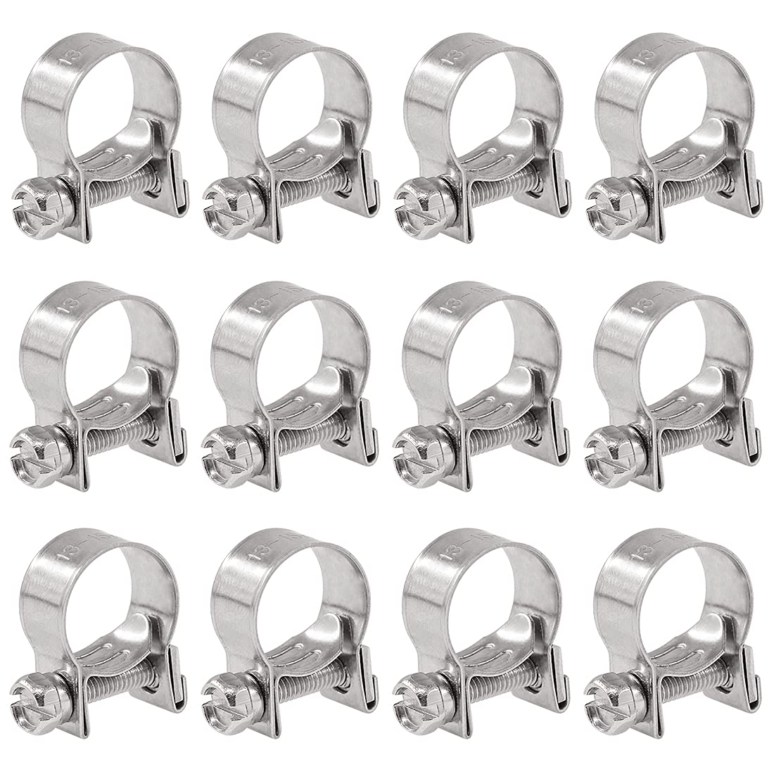 Glarks 12Pack 13-15Mm Stainless Steel Mini Fuel Injection Hose Clamps Adjustable Pipe Hose Clip Tube Clamps Set (1/2''-9/16'' Di