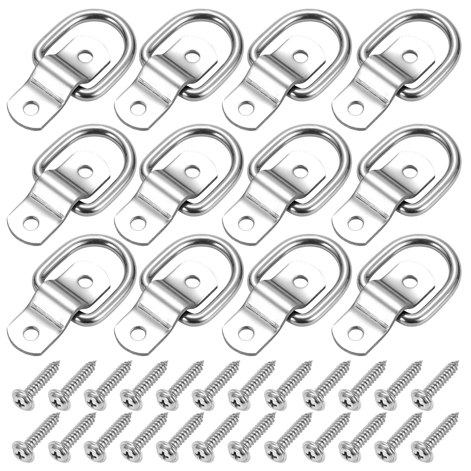 Czc Auto 12 Pack D Ring Tie Down Anchors 1/4 Heavy Duty Stainless Steel Trailer Tie Down Hooks For Truck, Trailer, Camper, Warehouse, Boat, Cargo Control & Surface Mount, With Screws