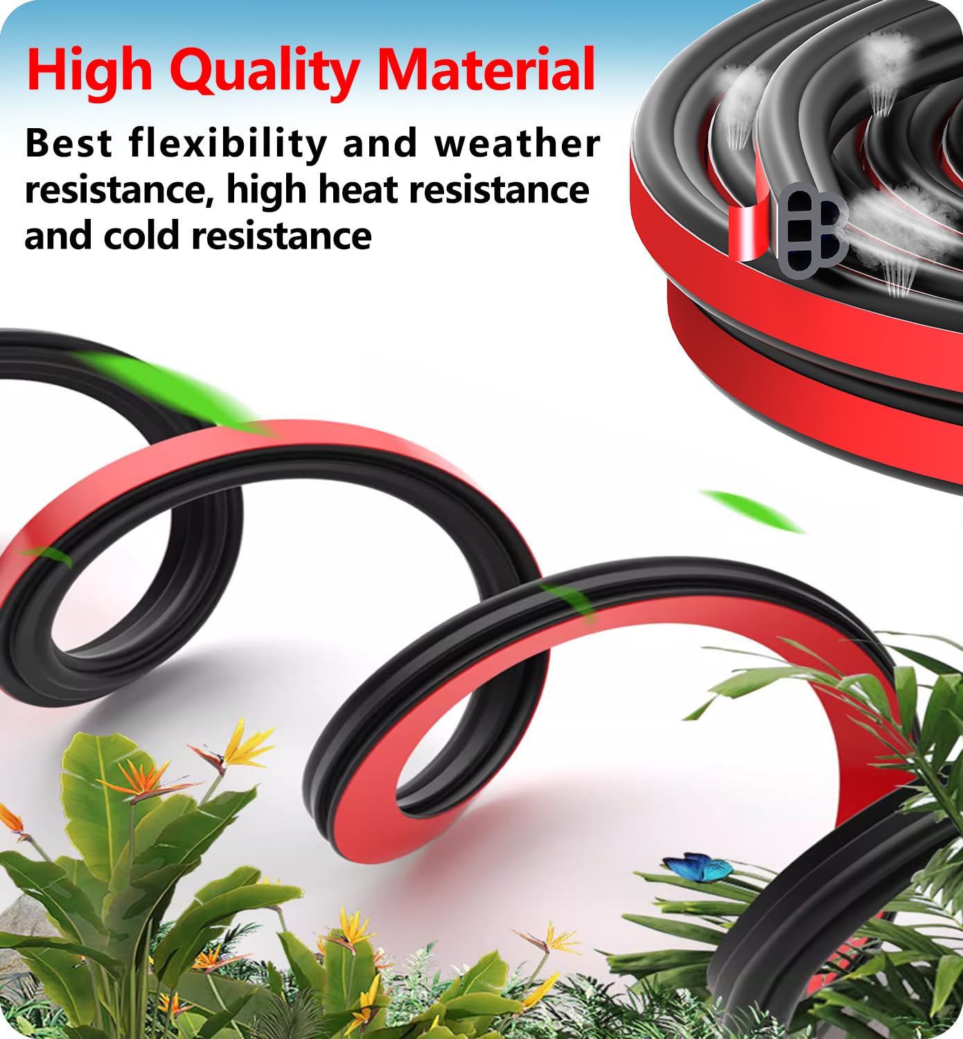 Sozato Universal Car Door Rubber Seal Strip Self Adhesive Automotive Door Soundproofing Weather Stripping Double Layer 5-Hole Au