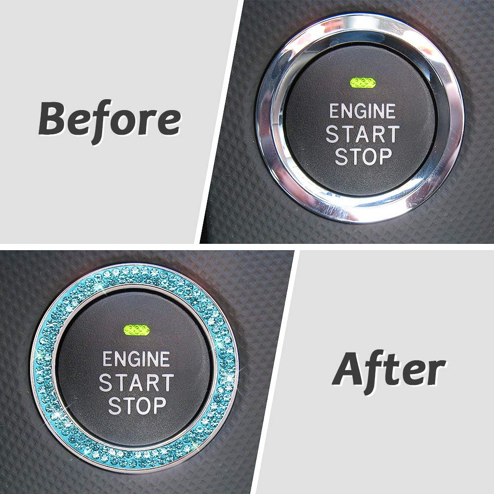 Tobequeen Push To Start Button Ring Emblem Sticker 2Pcs Diamond Car Ring Stickers Rhinestone Car Accessories Interior For Women,