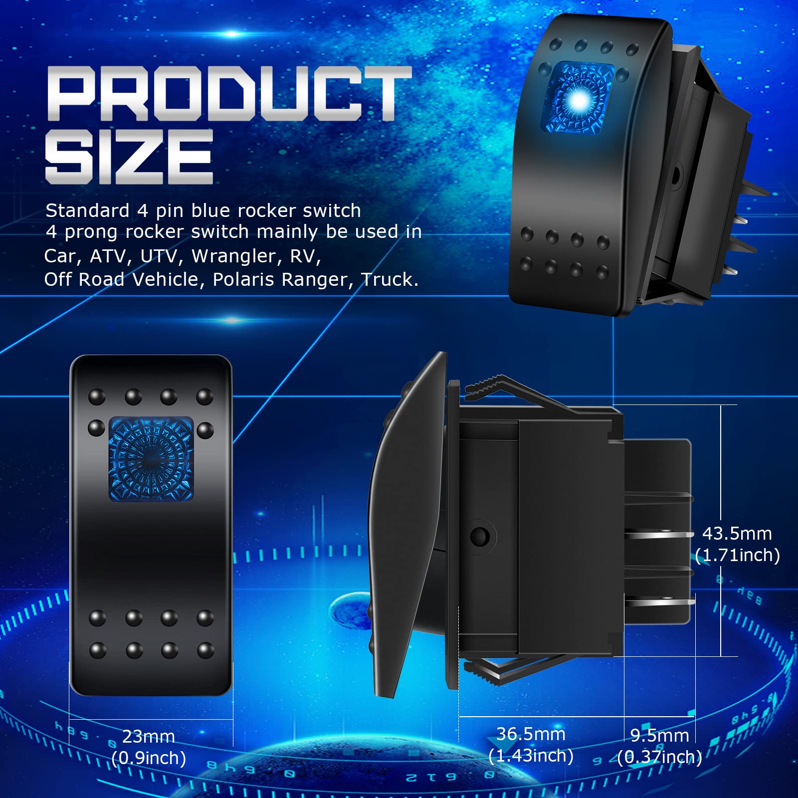 10 Pcs 12V 24V Toggle Switch Spst Dashboard 4 Pin Rocker Switch Blue Lighted Led Boat Switch Marine Switches Waterproof With Night Glow Sticker For Auto Truck Motorcycle Boat Utv Car