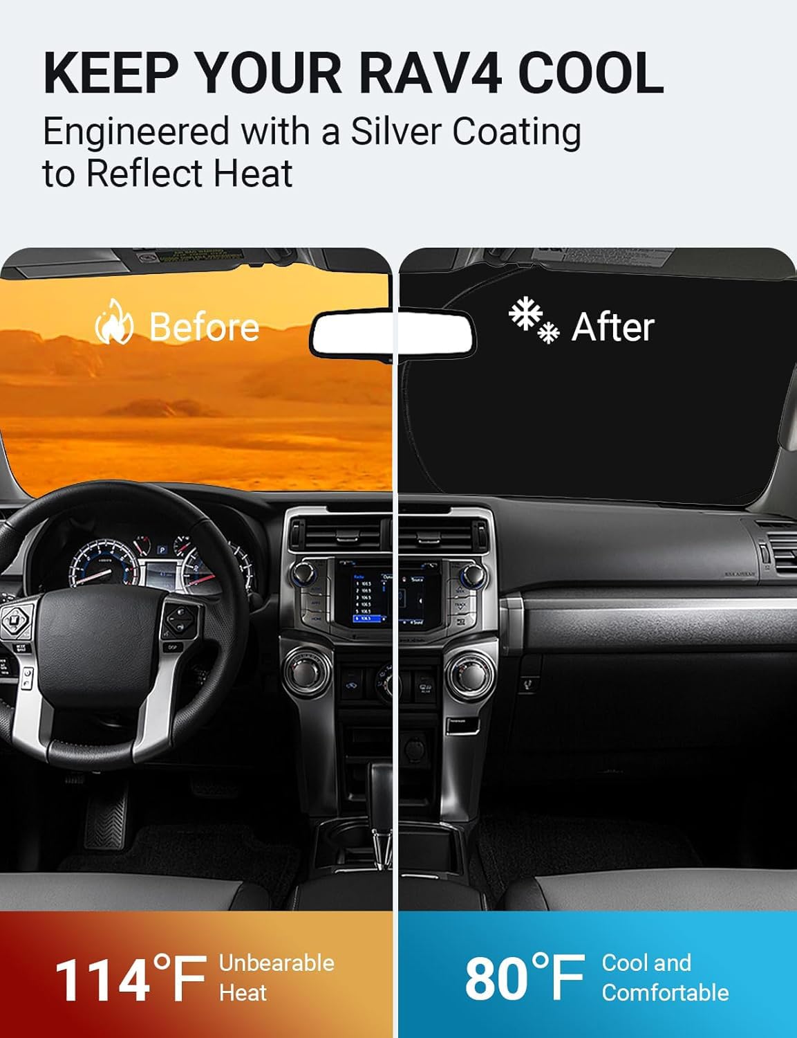 Front Windshield Sun Shade Foldable Sunshade Protector Custom Fit 2013-2018 Toyota Rav4 Suv Crossover, Le Xle Premium Limited Xse Hybrid Adventure Accessories 2023 Upgrade