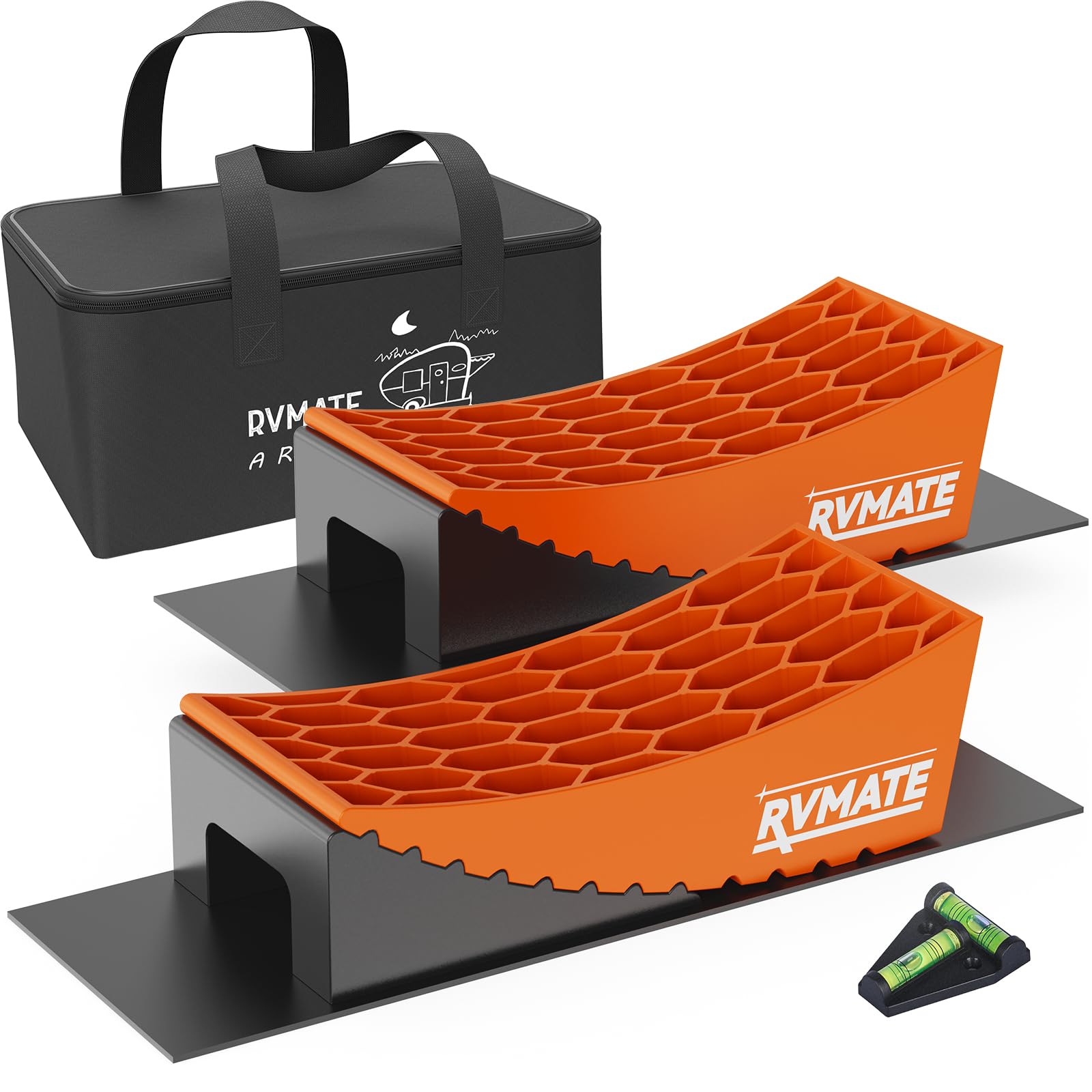 Rvmate Camper Levelers 8-Piece Kit Rv Leveling Blocks Camper Wheel Chocks Including Two Curved Levelers, Two Chocks, One Level A