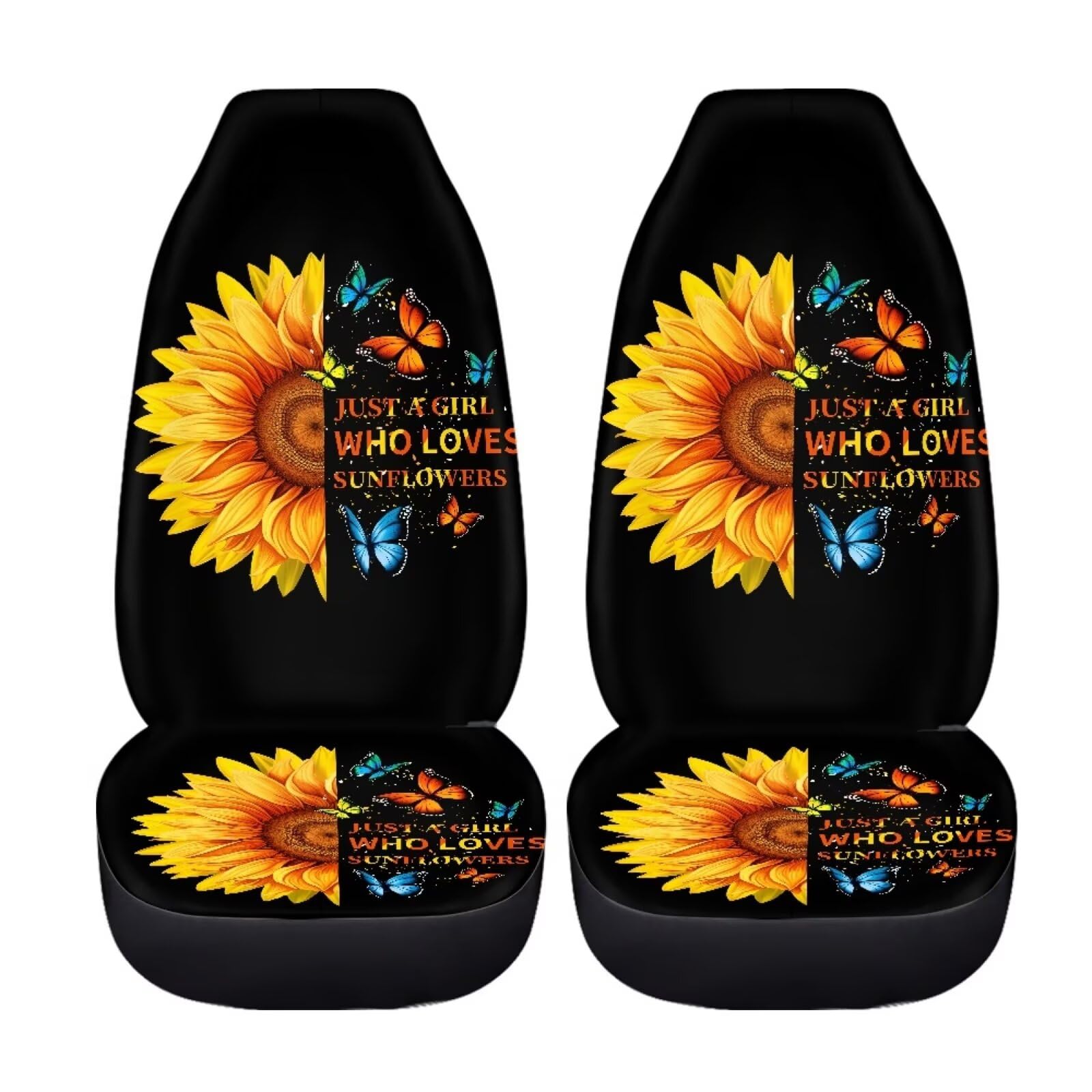 Bigcarjob Sunflower Print Car Seat Cover Set For Front Seat Only,Sunshine Sunflower Auto Front Seat Protector Full Set Butterfly