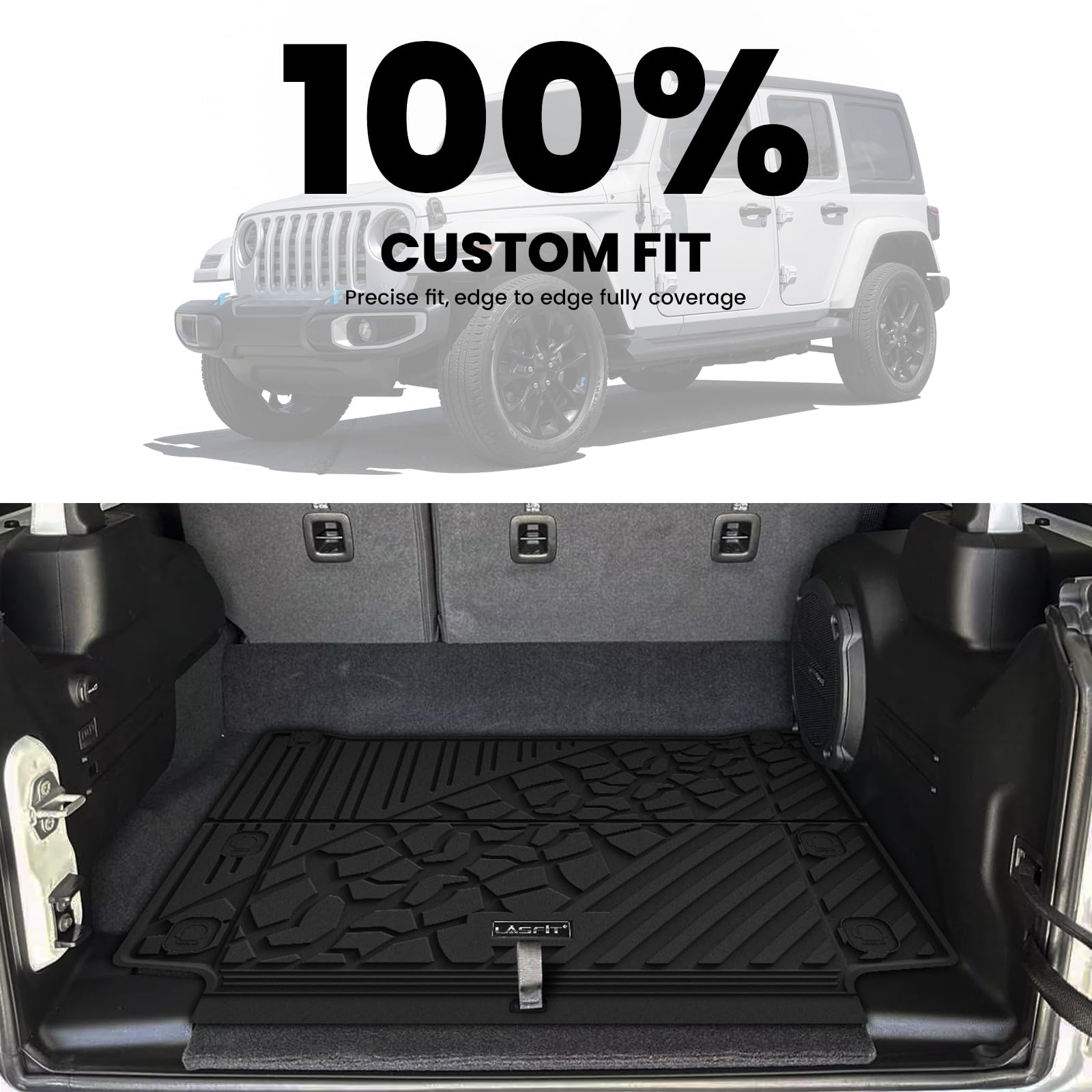 Lasfit Trunk Mat For Jeep Wrangler Unlimited 4Xe 2021-2024 2025 4 Door With Subwoofer, All Weather Tpe Custom Fit Cargo Mat Trun