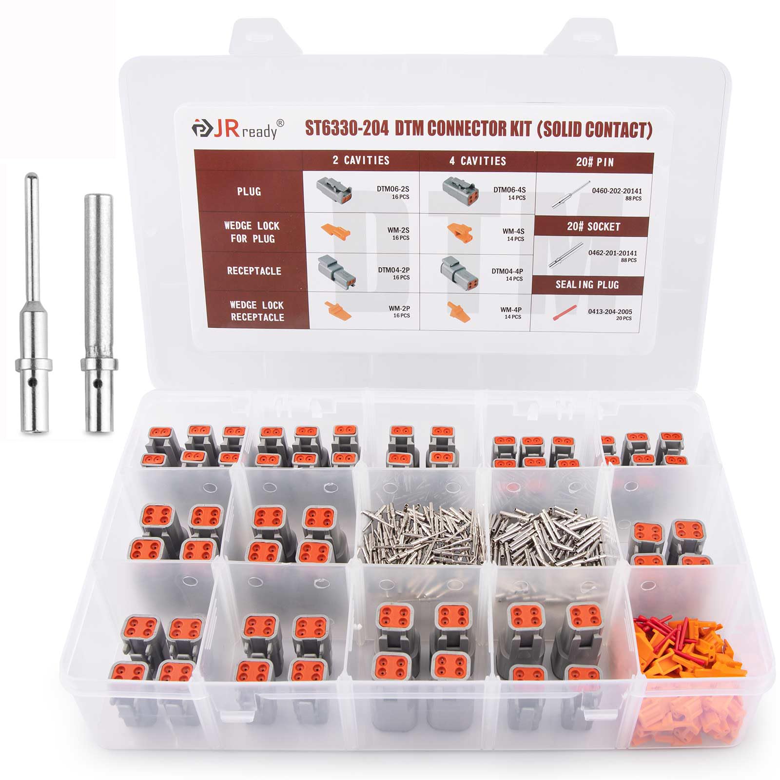 JRready Deutsch DTM Connector Kits 2 4 Pin, ST6330-204 Waterproof Electrical Wire Connectors with Size 20 Solid Contacts(16 Pair
