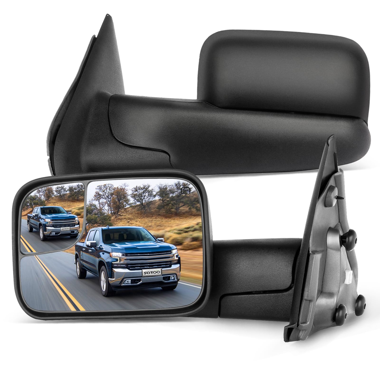 SCITOO Compatible fit for Tow Mirrors 2002-2008 For Dodge For Ram 1500 2003-2008 For Dodge For Ram 1500 2500 3500 Truck Black Po
