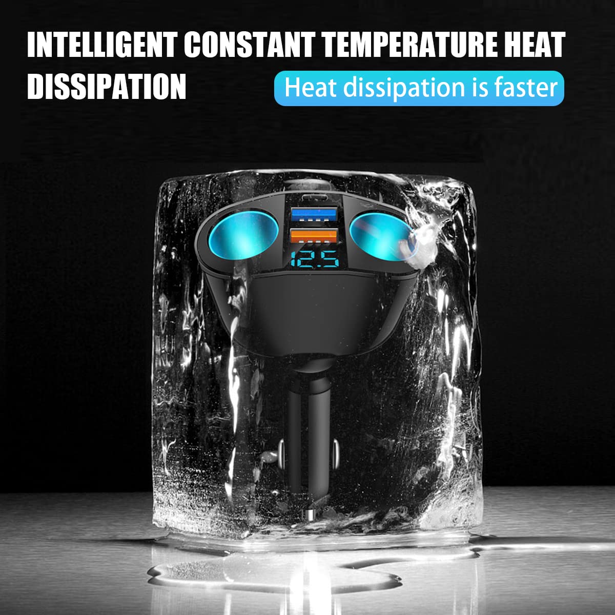 Car Cigarette Lighter Splitter, 2-Socket Cigarette Lighter Adapter With Led Voltmeter, Dual Usb Qc3.0 Type-C 20W Pd Fast Car Cha