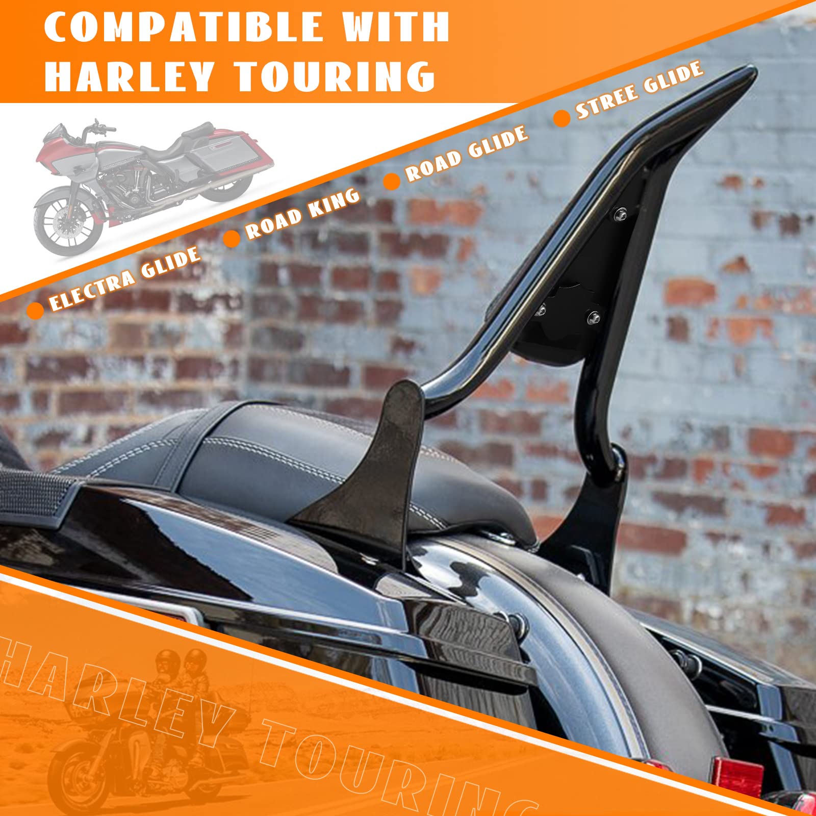 Eumti Sissy Bar For Harley Davidson Touring 28'' Detachable Rear Passenger Backrest Quick Release Compatible With Road King Road