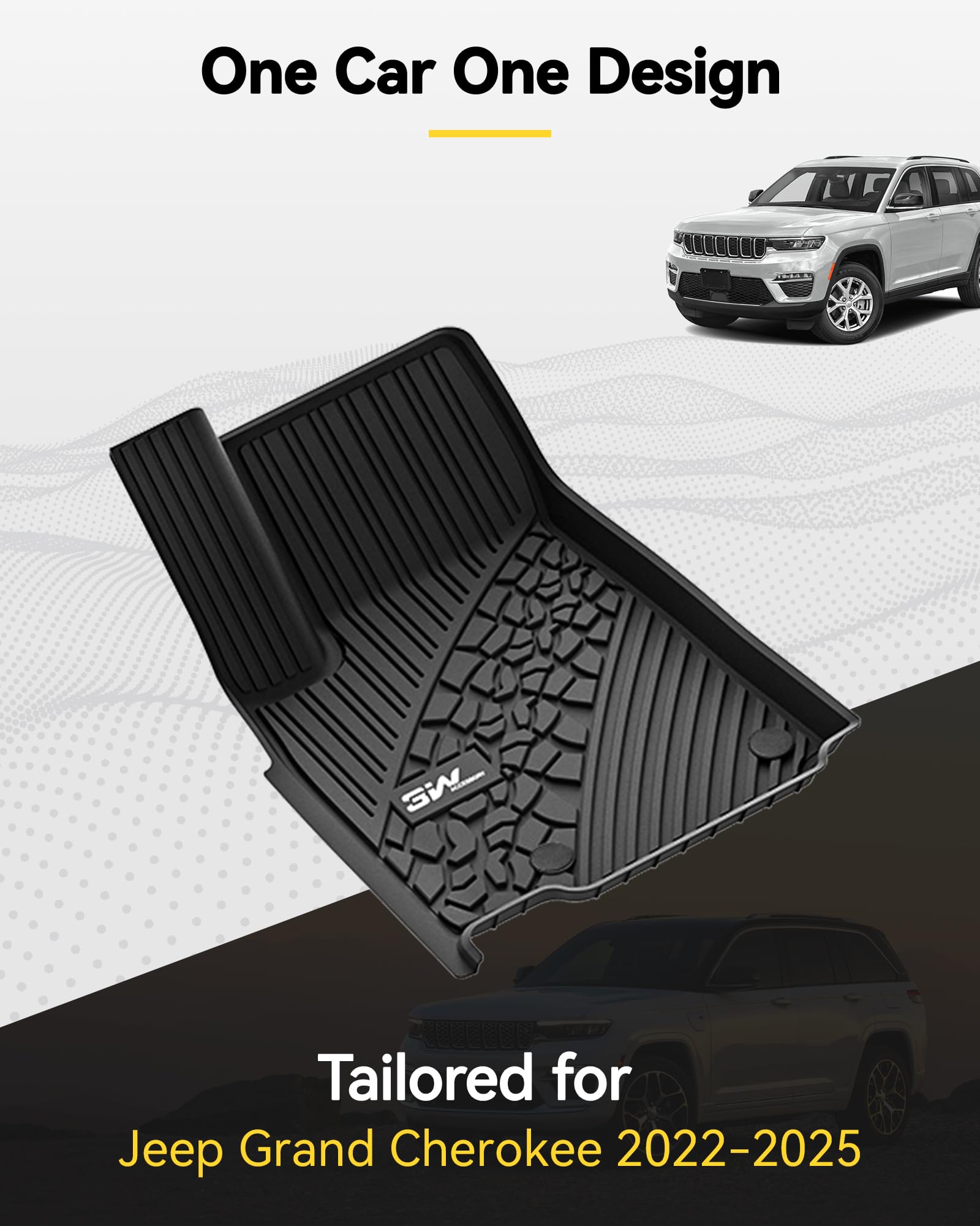 3W Floor Mats & Cargo Liner Fit For Jeep Grand Cherokee (Include 4Xe Not L Or Wk) 2025 2024-2022,Tpe All Weather Custom Fit Floo