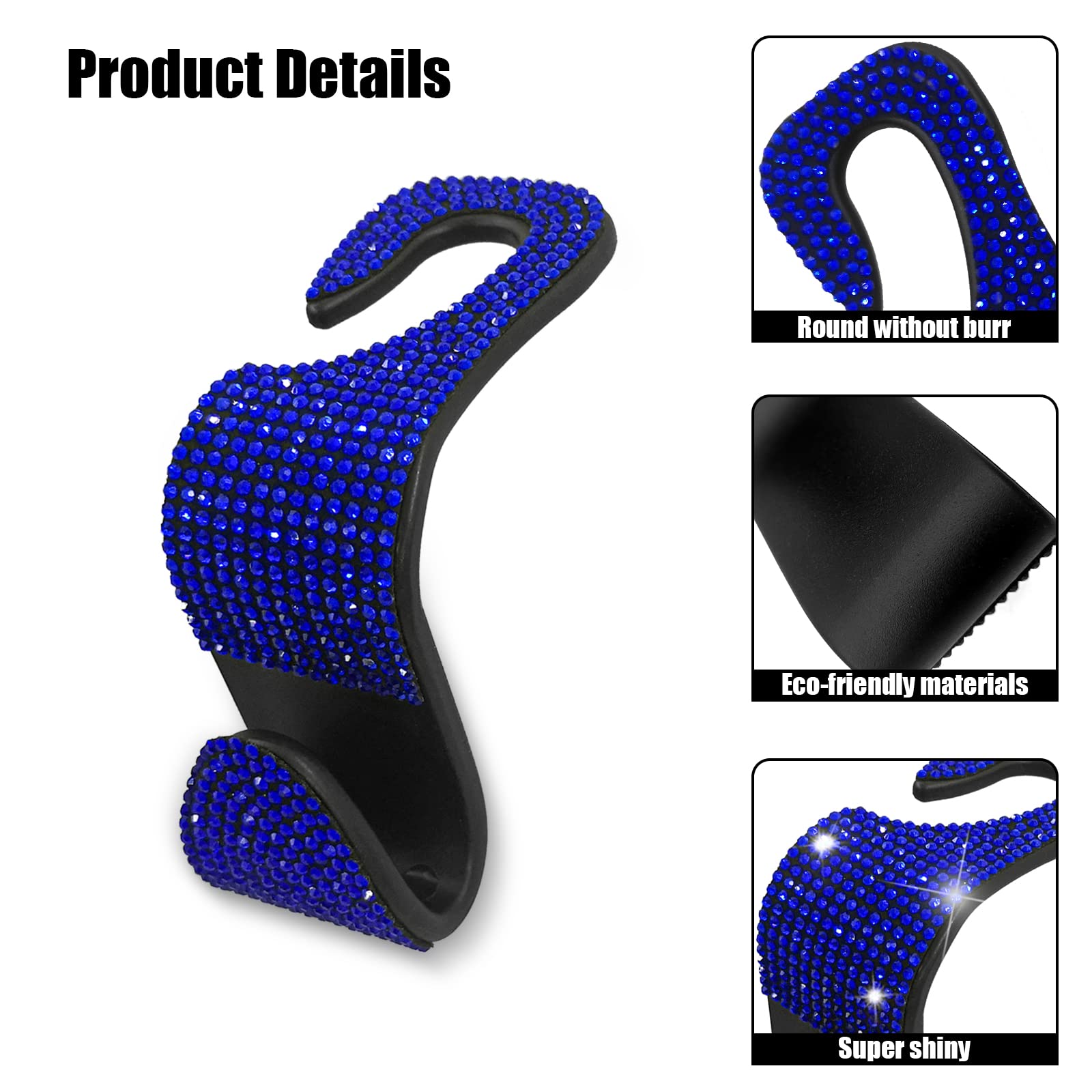 Osifit 2Pcs Car Seat Hooks, Bling Car Rhinestone Headrest Hooks, Universal Bling Car Interior Accessories, For Handbag, Clothes,