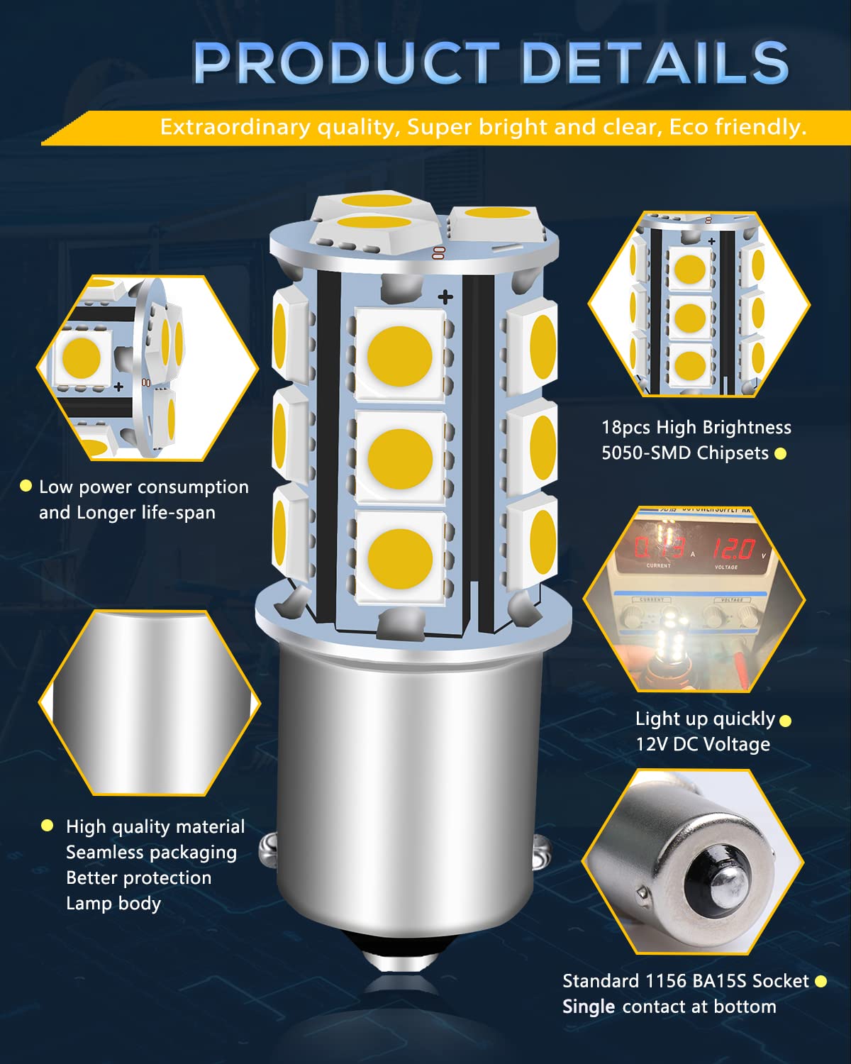 Unxmrff 1156 Led Bulb Warm White Camper Light Bulbs 7506 1073 Ba15S 1003 Led Bulb 1141 Rv Light Bulbs Super Bright 5050 18-Smd R