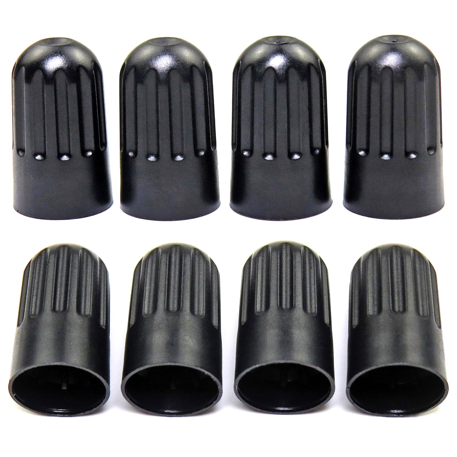 8 Pack Black Plastic Tire Valve Stem Caps - Universal Long Air Valve Covers With Rubber Seal For Tpms And Tr20008 Rubber Valves