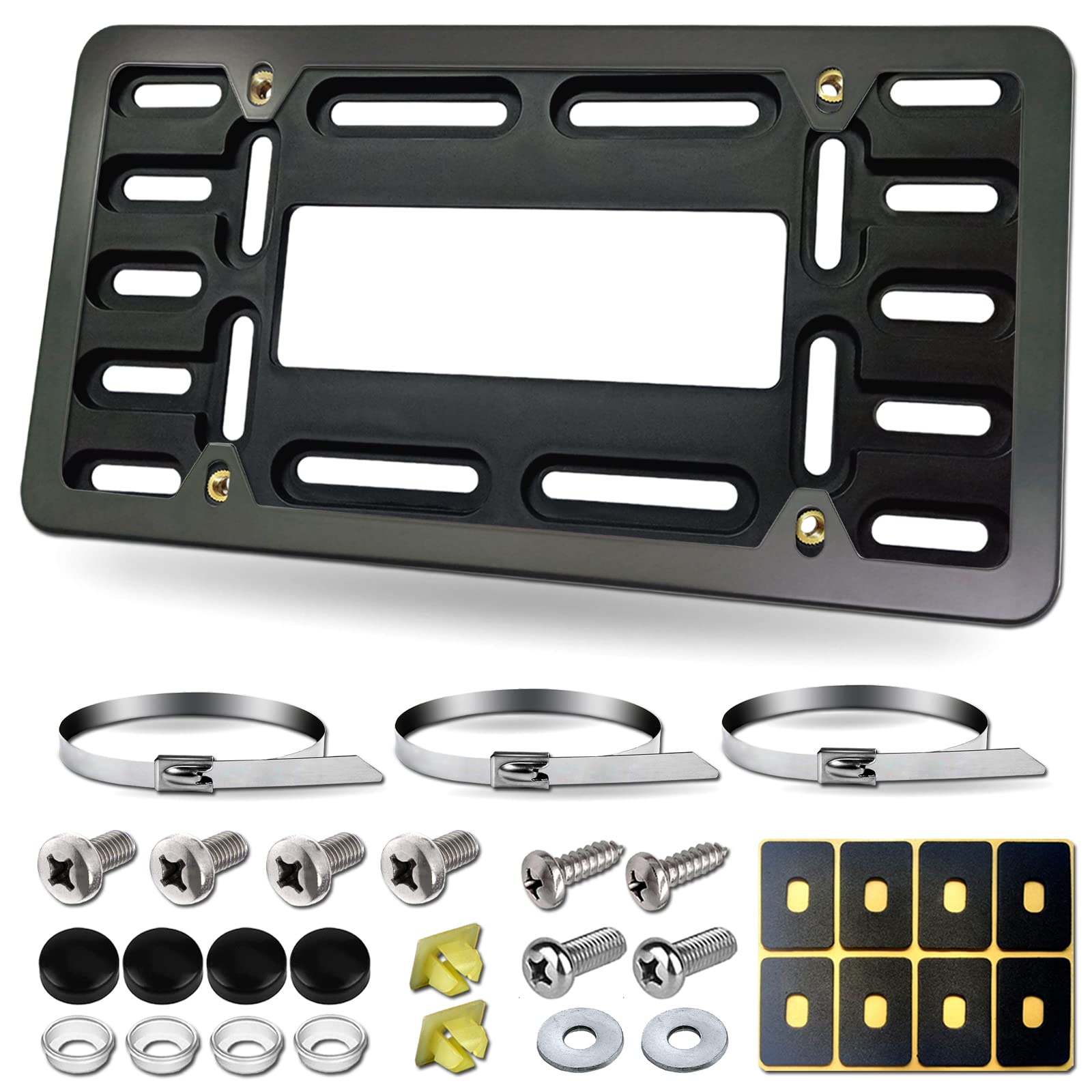Fbjtdq Front License Plate Bracket - Black Aluminum Frame & Front Bumper Bracket,Universal Car Tag Holder Adapter, For Us Vehicl