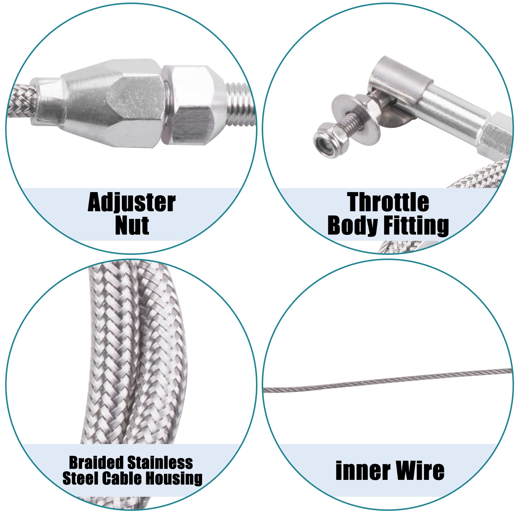 Oraevy 24'' Hi-Tech Universal Throttle Cable Braided Stainless Steel Throttle Cable Kit