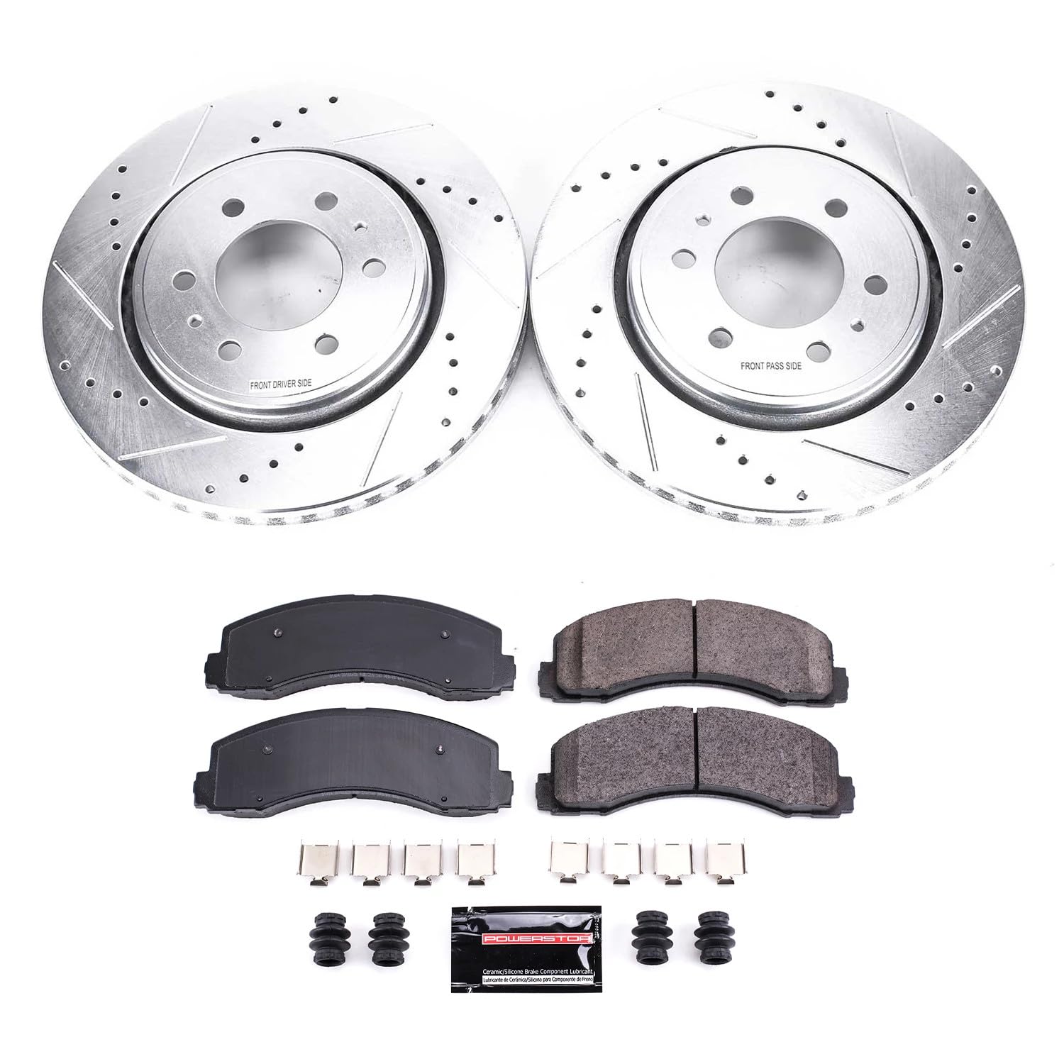 Power Stop K3167 Front Z23 Carbon-Fiber Ceramic Brake Pads and Drilled Slotted Rotors Brake Kit For 2010-2021 Lincoln Navigator