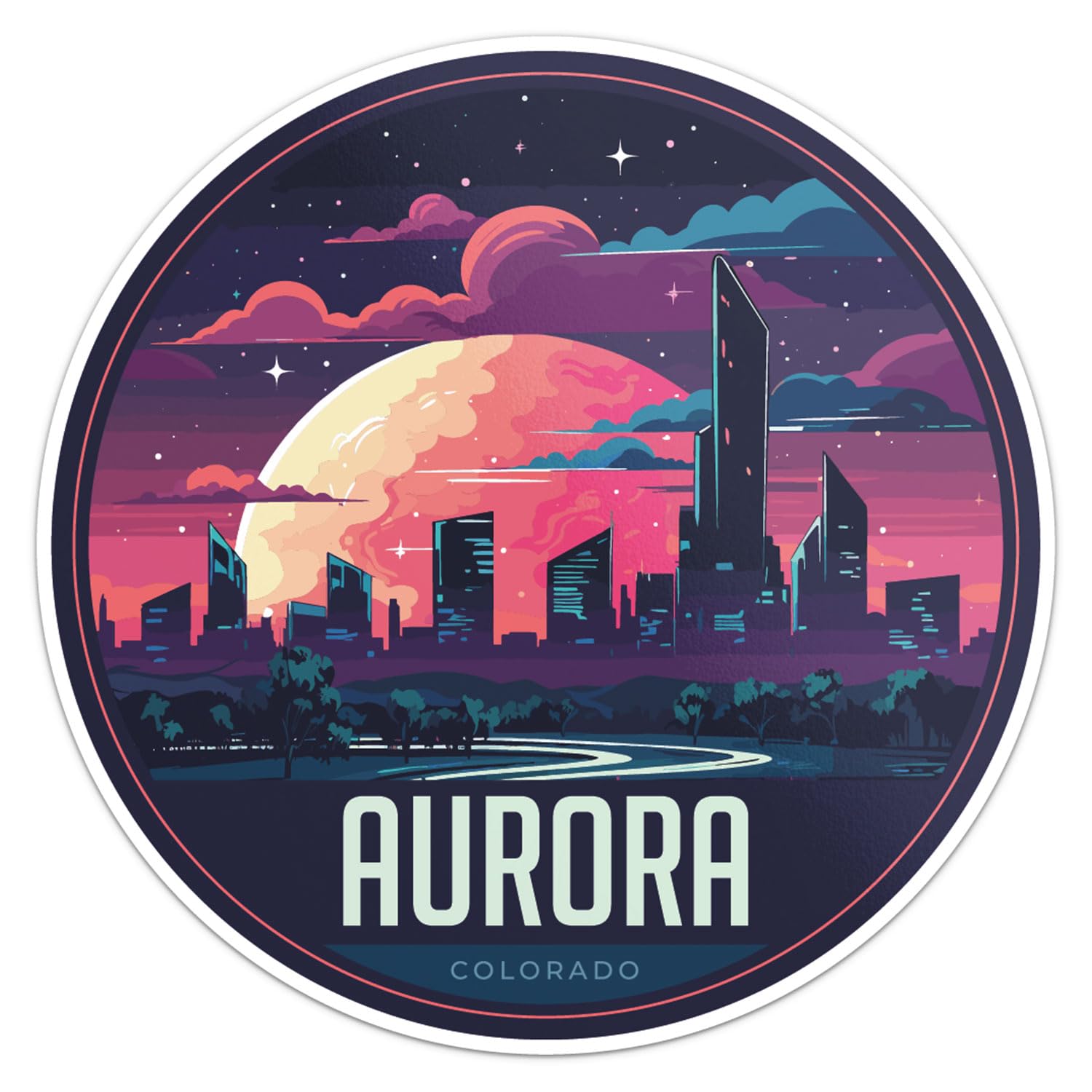 Aurora City Sticker - Waterproof Vinyl Decal for Car Bumper, Laptop, Water Bottle, Wall, and Window, Size - 5'' Longer Side