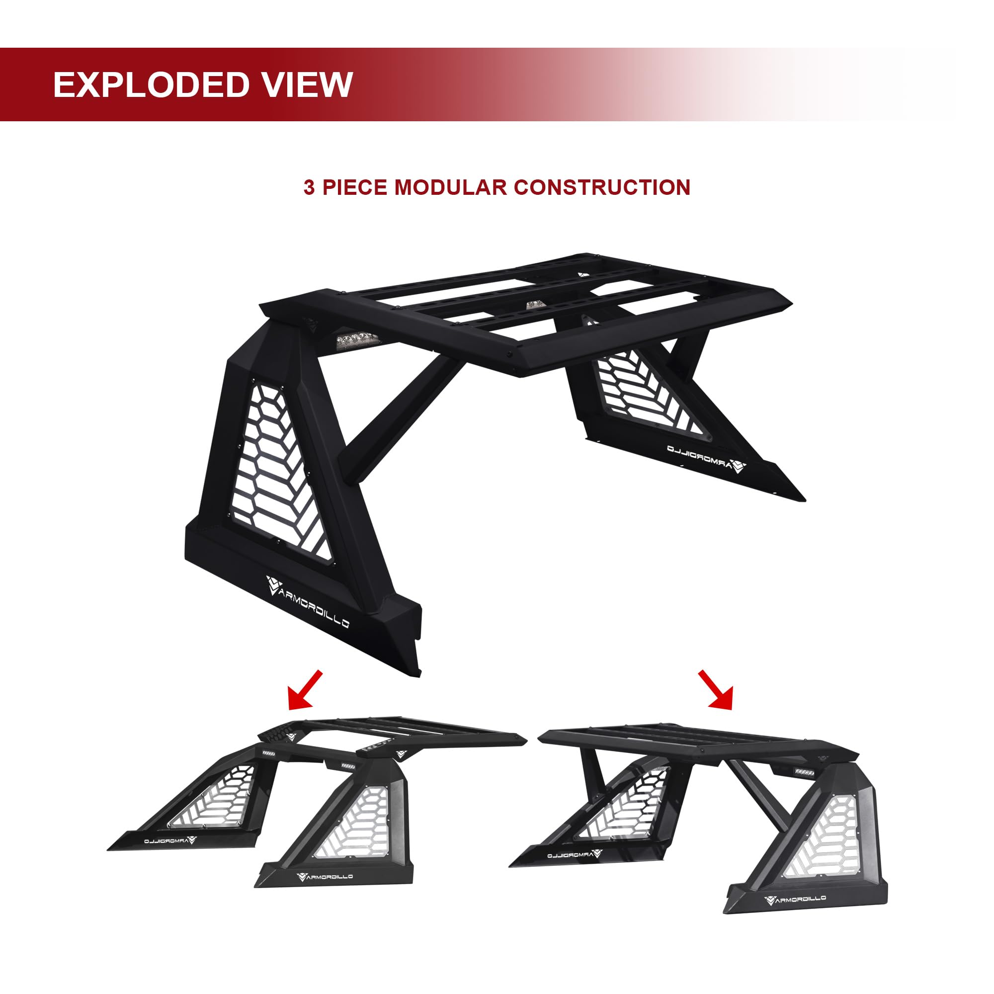 Armordillo Crx Roll Bar Chase Rack For 1/2 Ton Full Size Trucks|With Cargo Basket|2X Led Light Lamps|04-24 F150 F-150|07-18 Silv