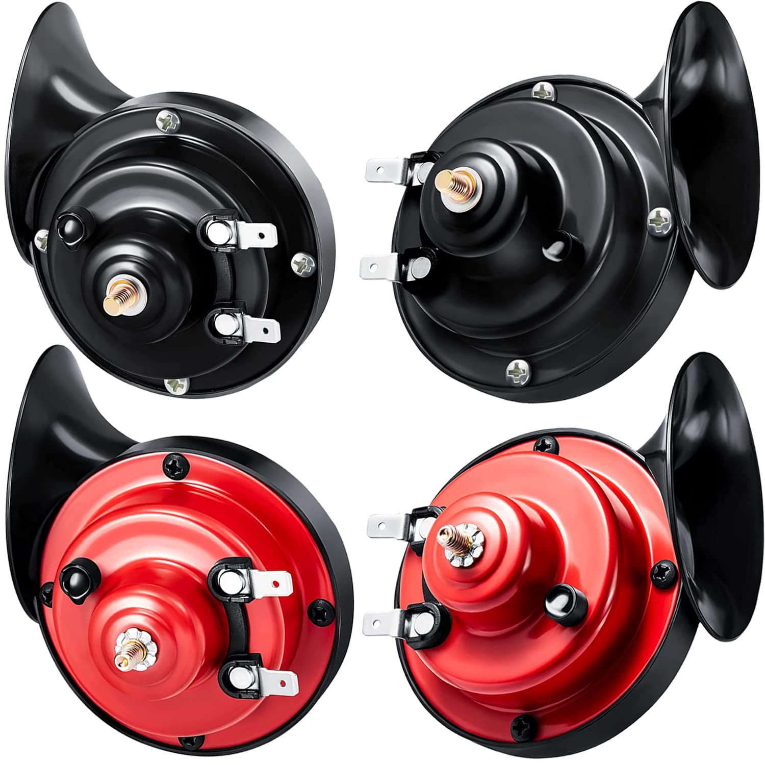 NUENUN 4 pcs 300DB Super Loud Train Horn for Truck Train Boat Car Air Electric Snail Single Horn, 12v Waterproof Double Horn Rag