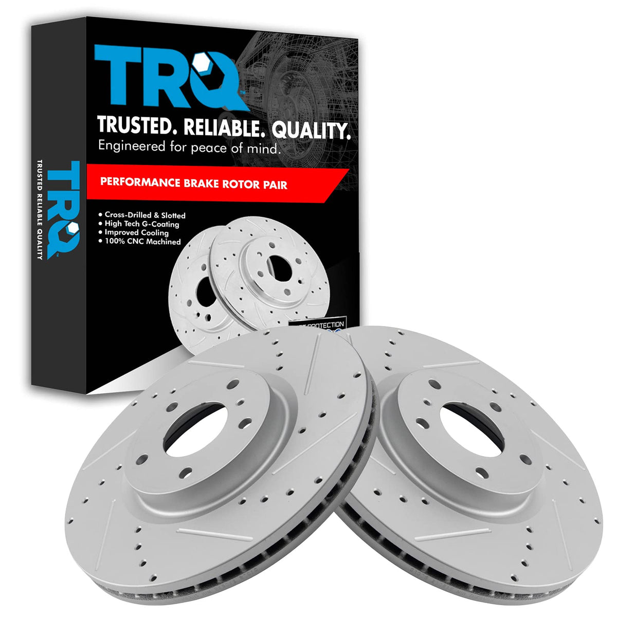 Trq Performance Front Drilled Slotted Coated Brake Rotor Set For Infiniti Nissan