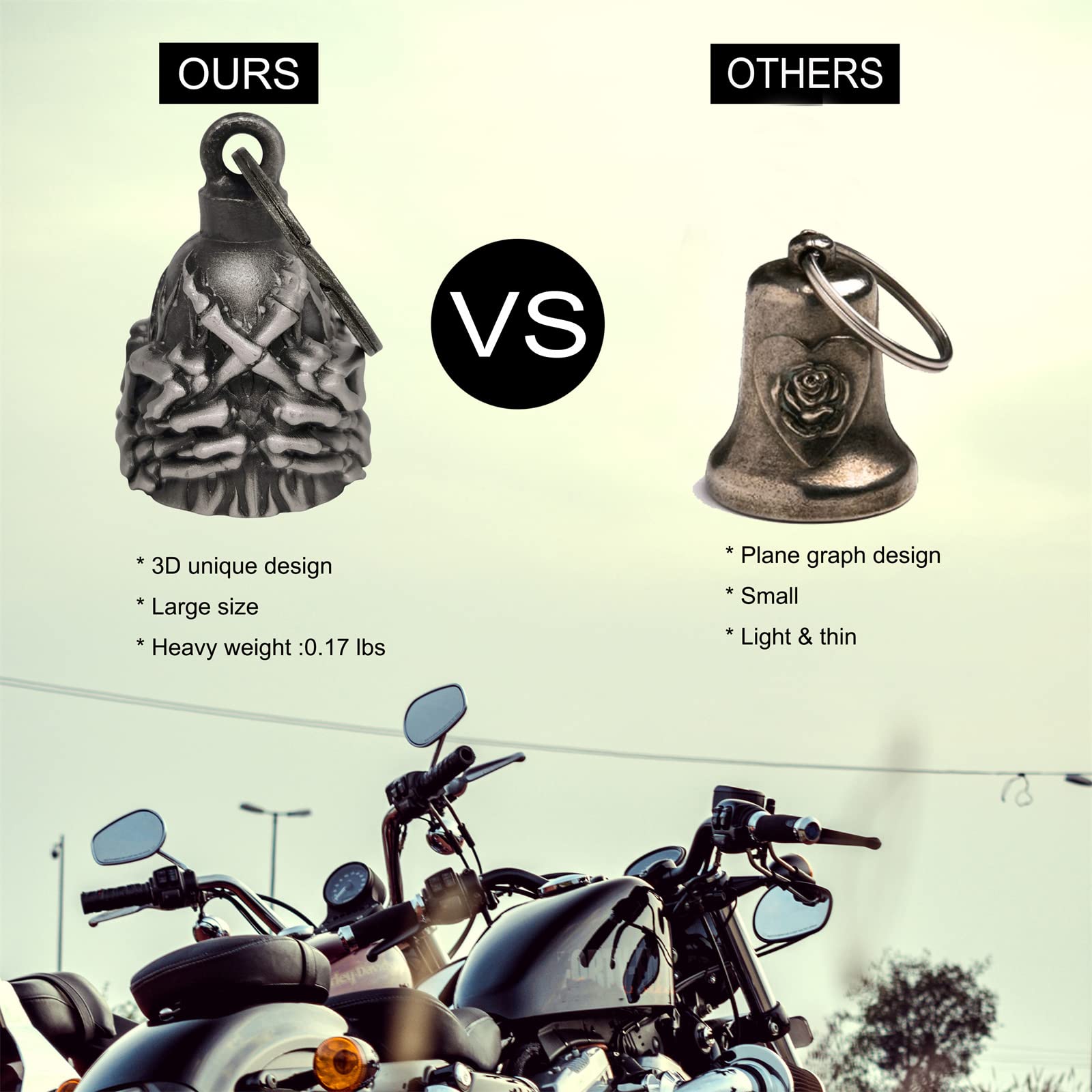 Dream Apparel Motorcycle ride bell for bikers,heavy spirit bells accessory and key chain for luck (DBL2-L Skeleton Hand Finger)