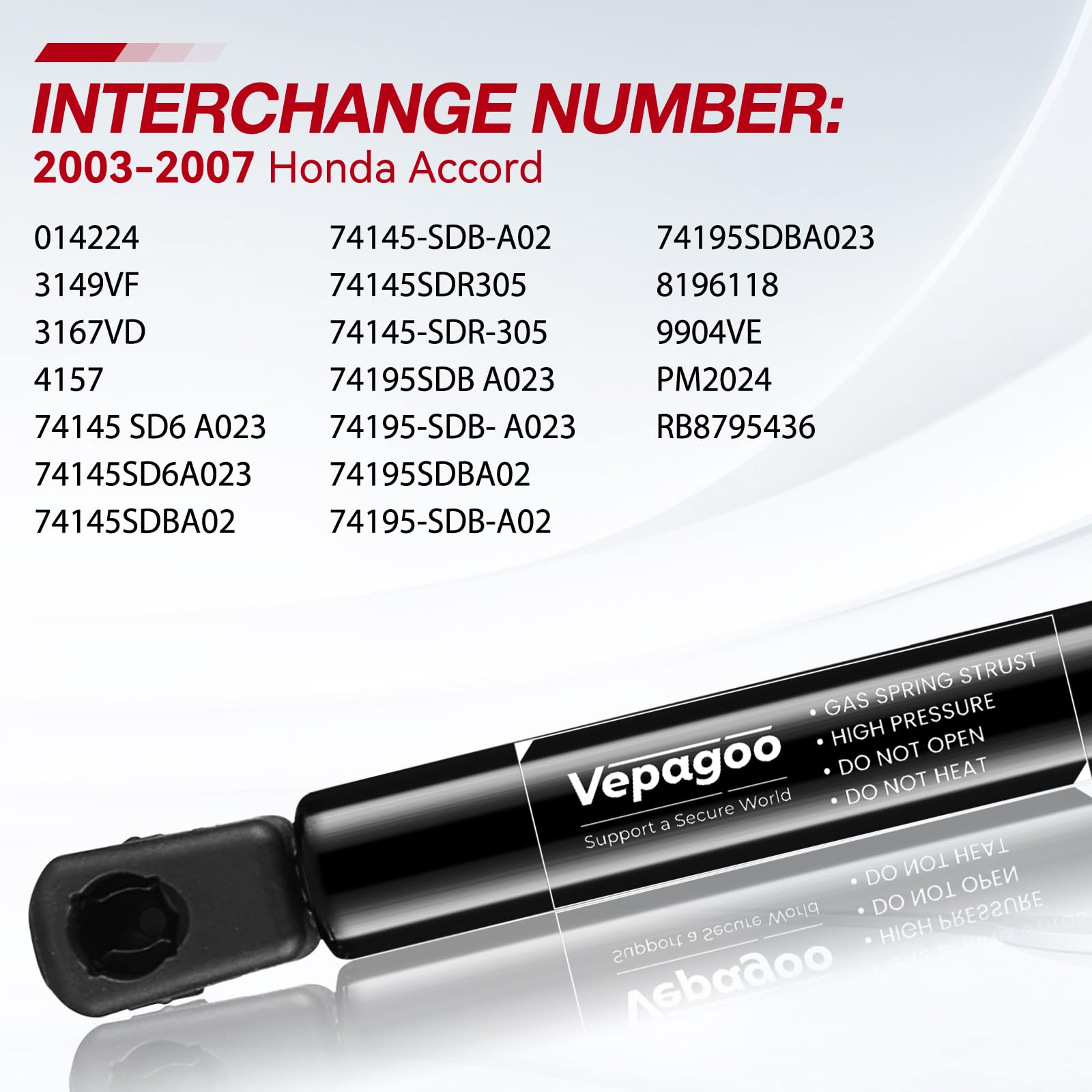 Vepagoo 4157 Front Hood Struts Compatible For 2003-2007 Honda Accord Gas Shock Lift Supports, Base/Coupe/Dx/Ex/Lx/Hybrid/Special