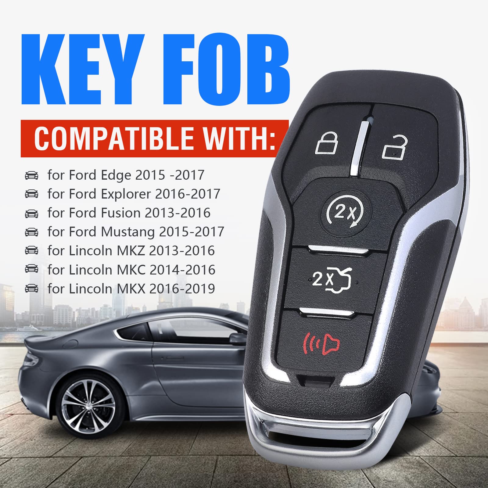 Keymall Remote Key Fob Case Shell for Ford Edge/Explorer/Fusion/Mustang & Lincoln MKZ/MKC/MKX - 5 Button Replacement Cover