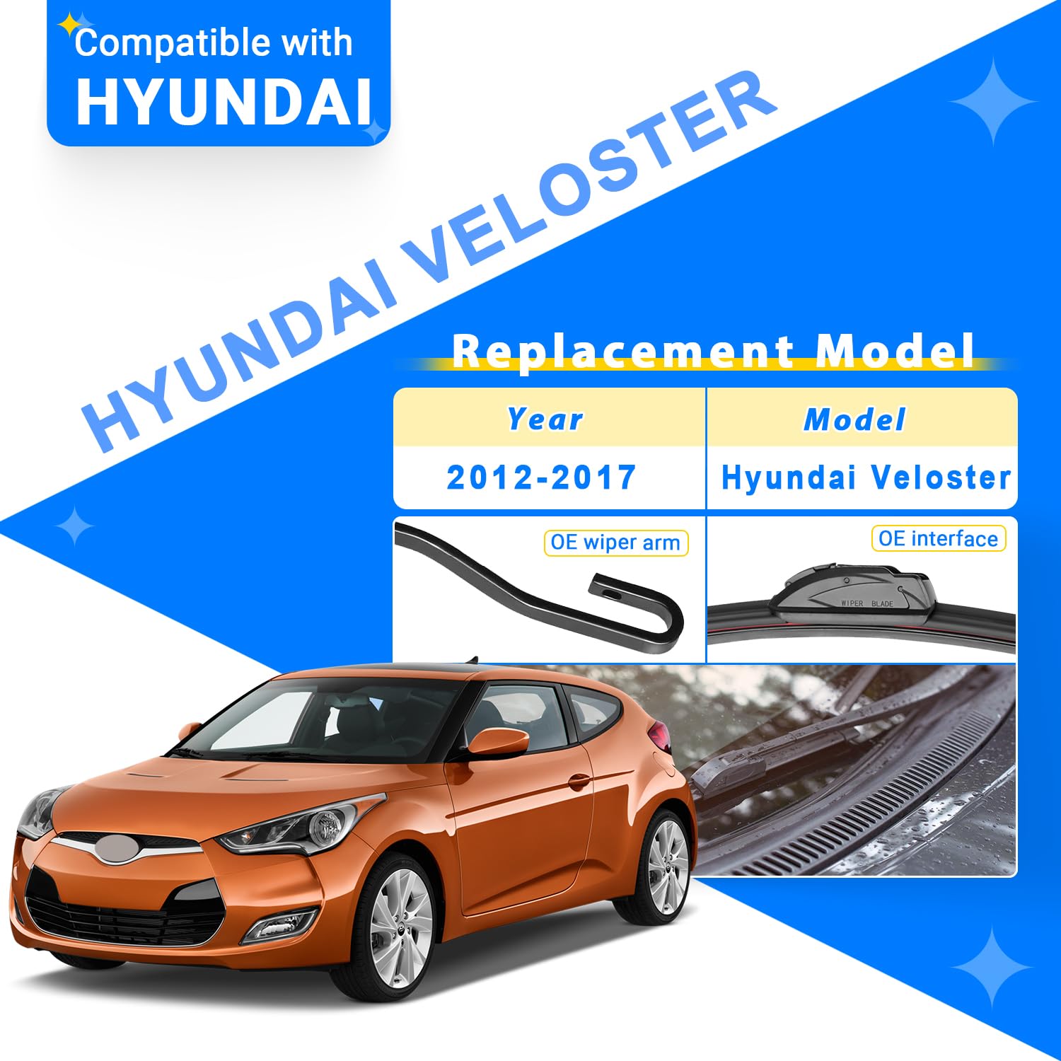 Raintok Windshield Wiper Blades Replacement For Hyundai Veloster 2012 2013 2014 2015 2016 2017 Original Factory Quality Front Re