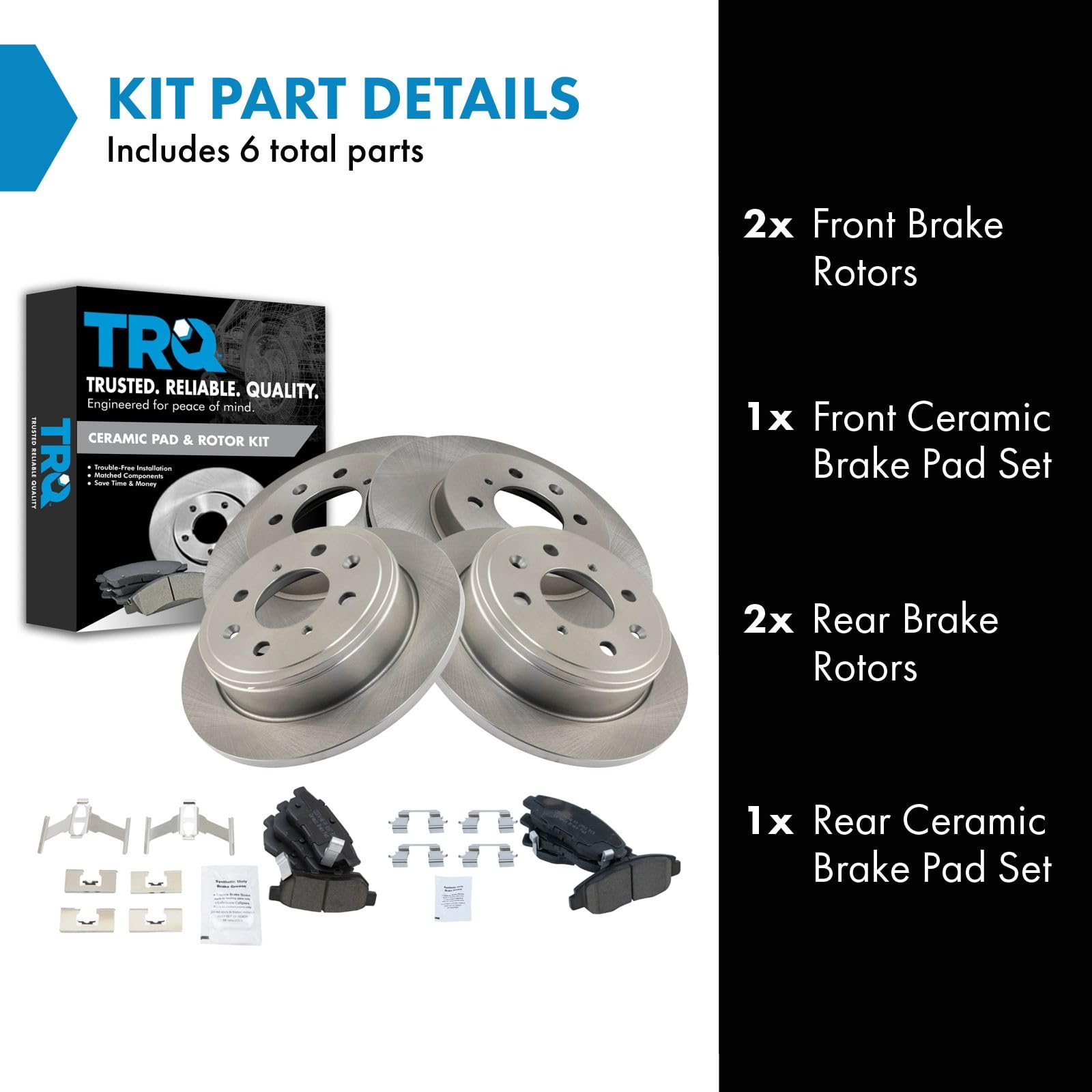 Trq Front And Rear Brake Pad & Rotor Kit Brake Pads Brake Rotor Ceramic Compatible With 1999-2000 Honda Civic