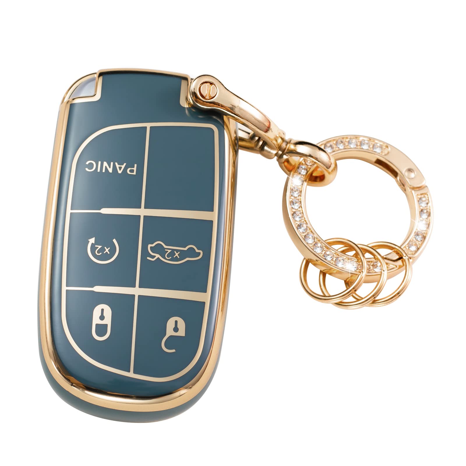 Gematay Compatible For Jeep Key Fob Cover Keychain, Car Key Case For Grand Cherokee Renegade Wrangler Accessories, Blue