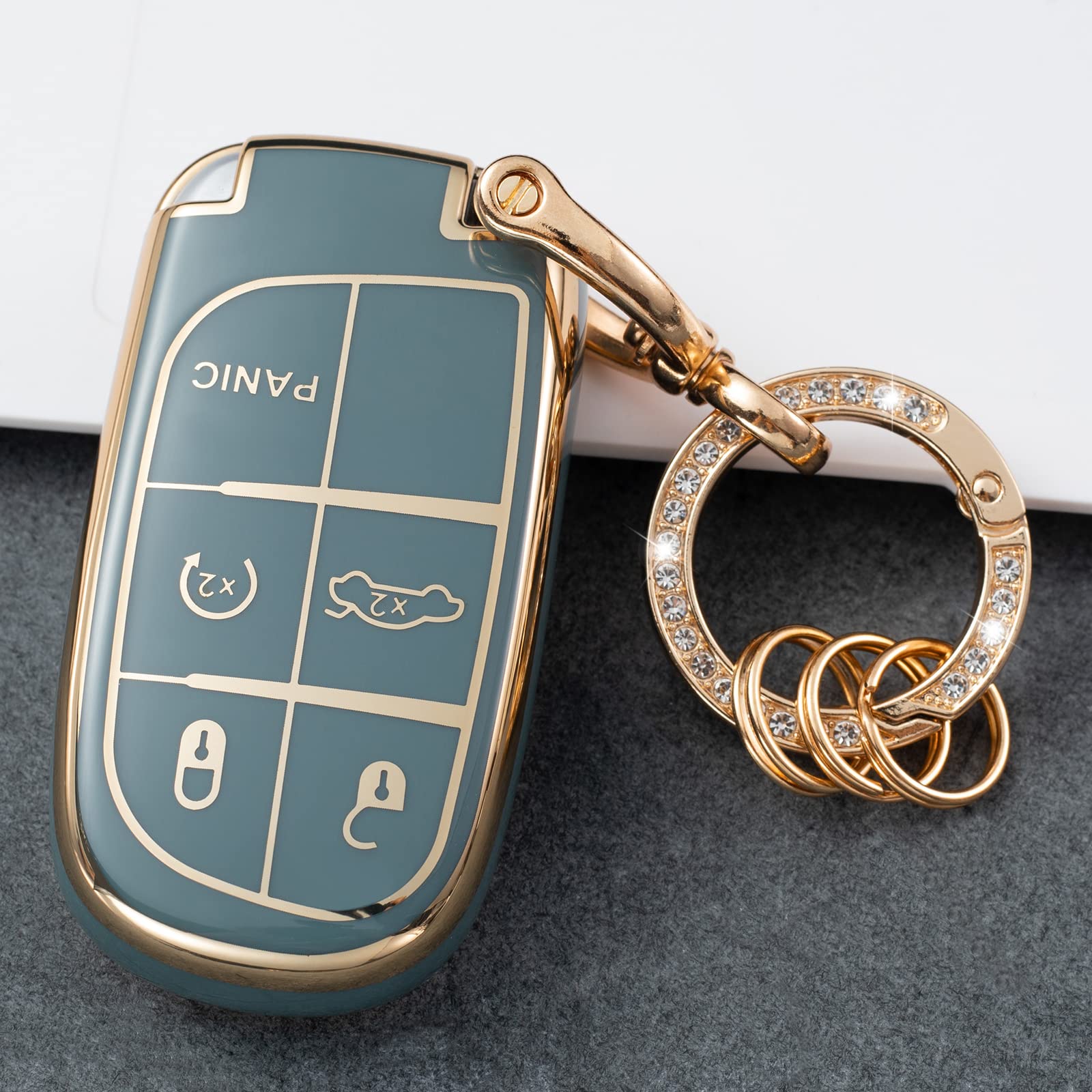 Gematay Compatible For Jeep Key Fob Cover Keychain, Car Key Case For Grand Cherokee Renegade Wrangler Accessories, Blue