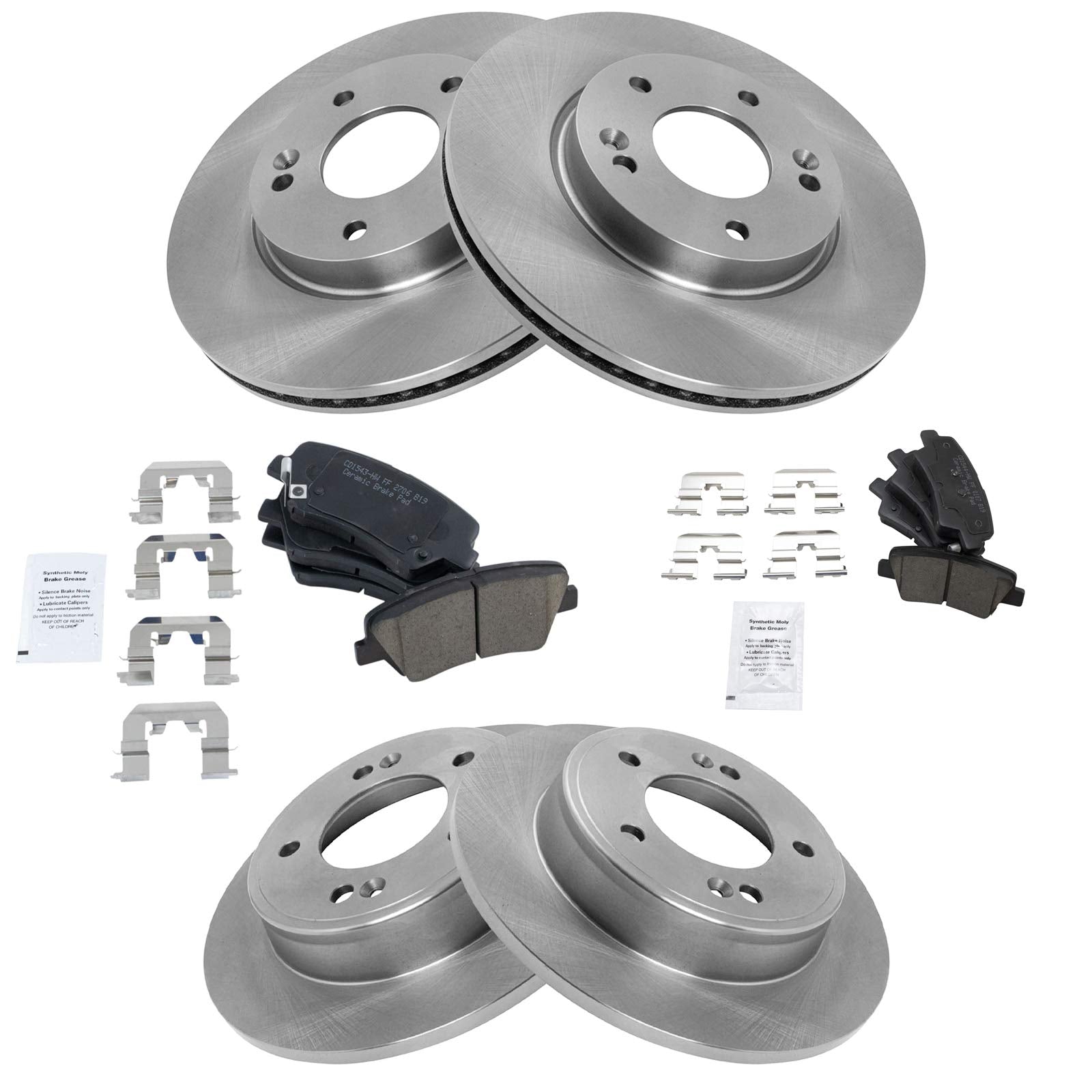 Trq Front And Rear Brake Pad & Rotor Kit Brake Pads Brake Rotor Ceramic Compatible With 2011-2016 Hyundai Elantra 2013-2014 Elan