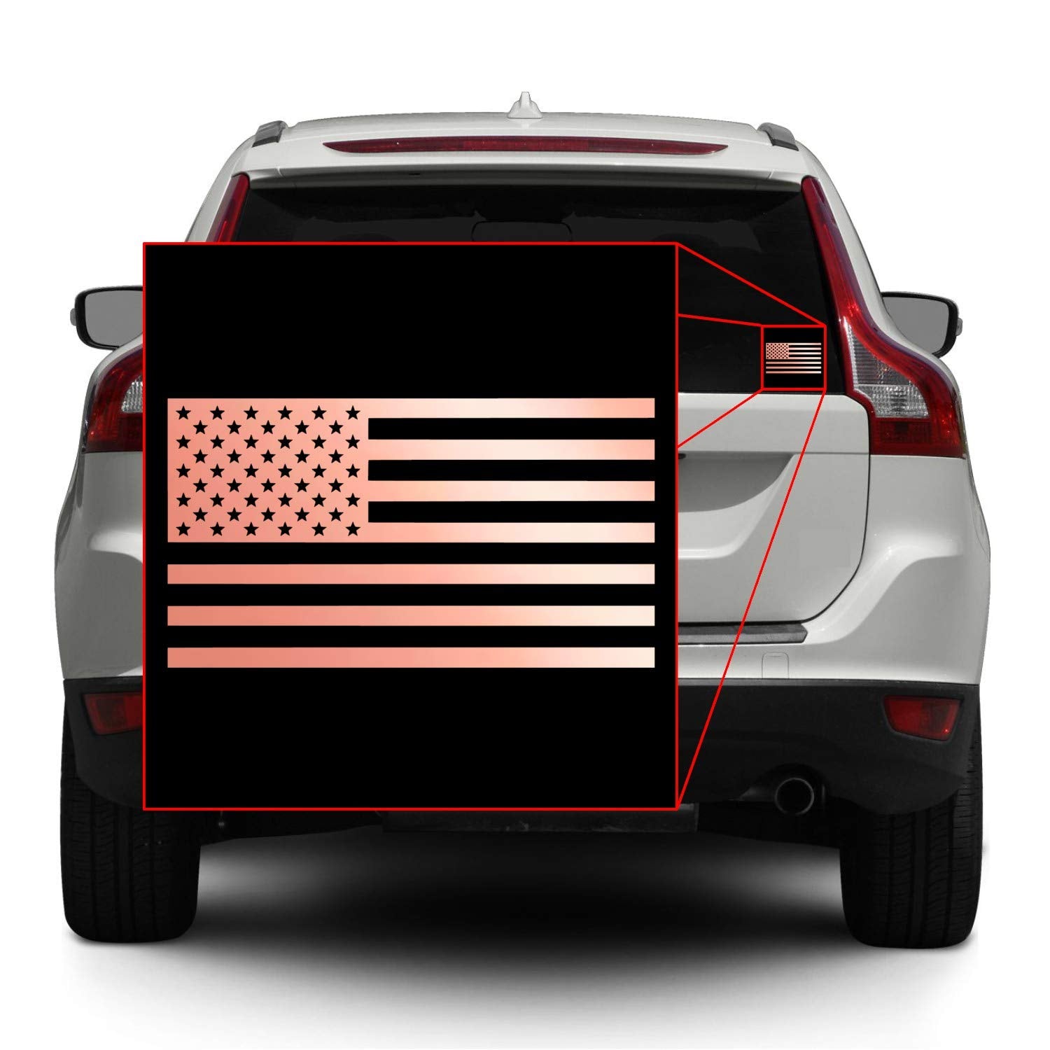 American Us Flag [Pick Color/Size] Vinyl Decal Sticker For Laptop/Car/Truck/Window/Bumper (18In X 10In, Metallic Rose Gold)