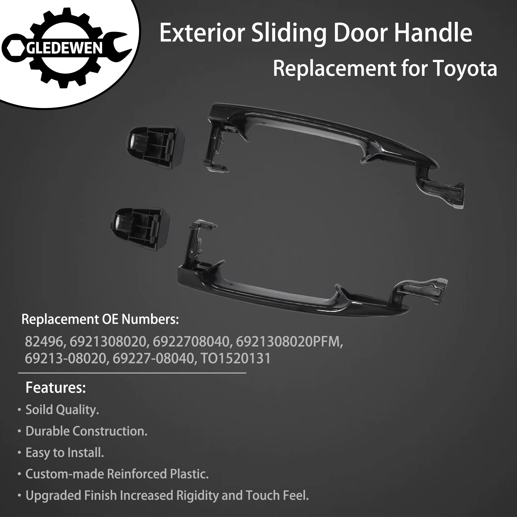 Gledewen Sliding Door Handles Exterior, Compatible With 2004-2010 Toyota Sienna, Rear Outside Left Driver & Right Passenger Side | Replace# 6921308020, 6922708040, 82496 Outer Handle