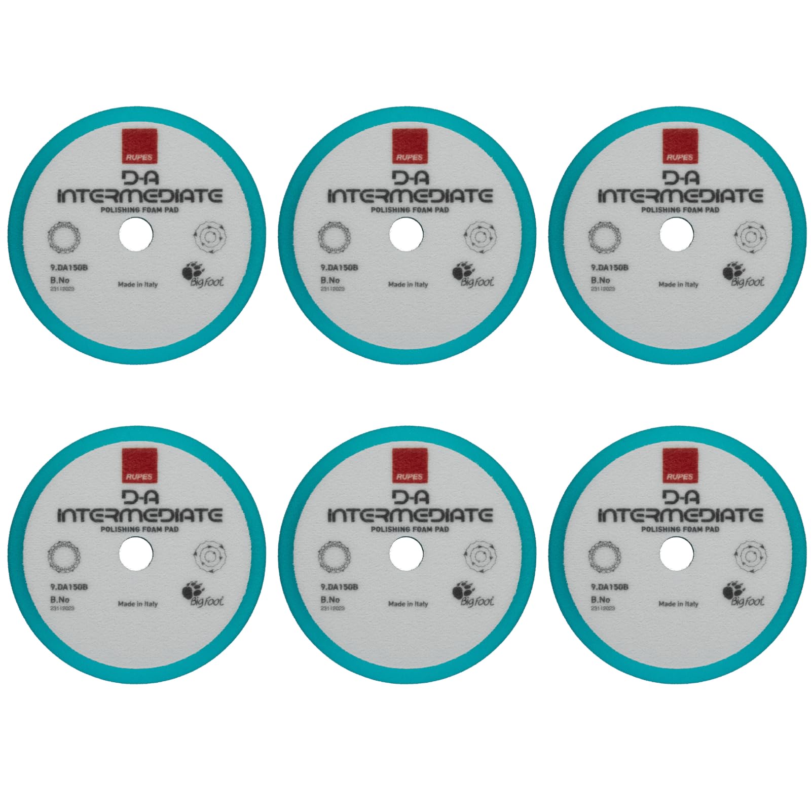 RUPES 150mm Pack of 6 Light Blue D-A Intermediate Foam Polishing Pads | Ideal for Paint Correction & Gloss Enhancement | Improve