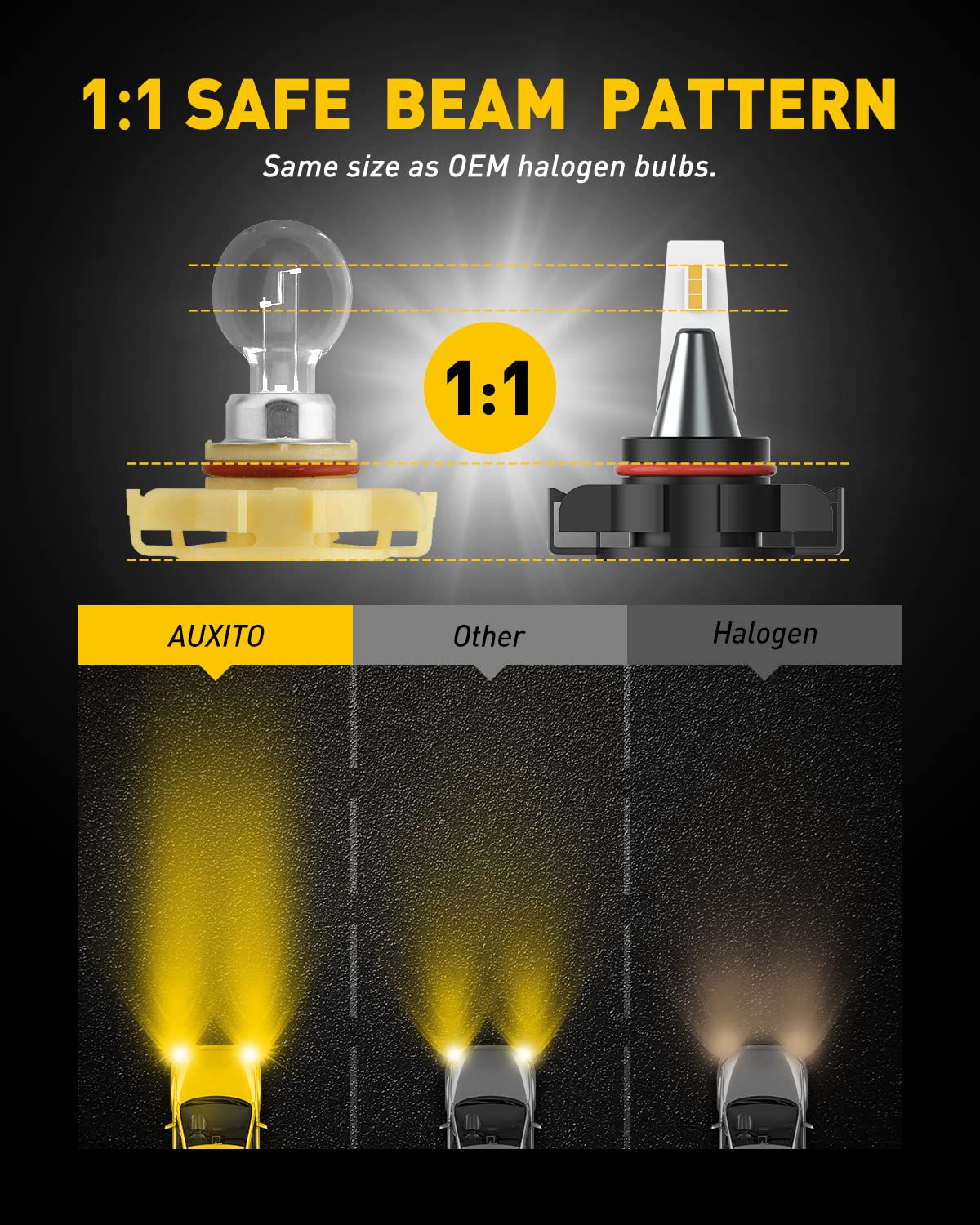 Auxito 5202 Led Fog Light Bulbs Yellow Amber 3000K, 400% Brighter 6000 Lumens 30W High Power, 5201 Ps24W Ps19W 9009 12086 Fog La