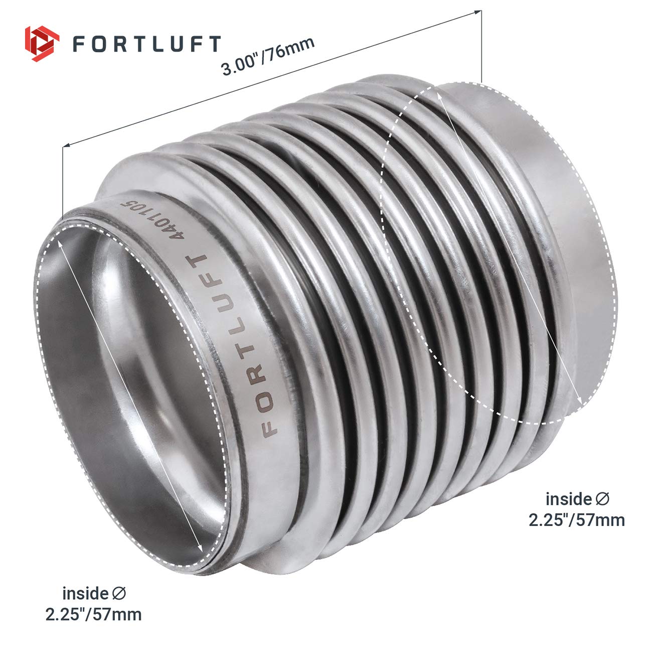 Fortluft Exhaust Flex Pipe (Bellows, 2.25''X3.00''/57X76Mm)