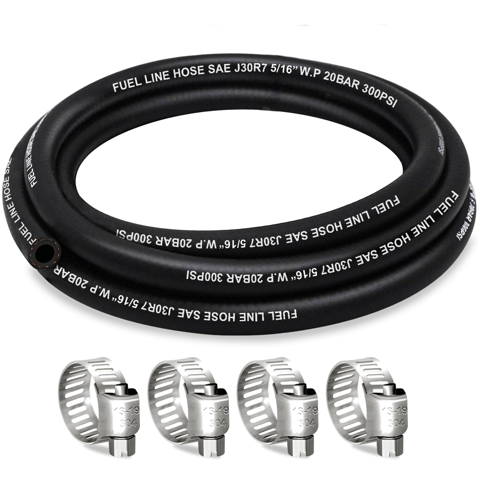 Housun Fuel Line 5/16 Inch Id, Fuel Hose 5Ft, J30R7 Fuel Line Hose Nbr With 4 Clamps.