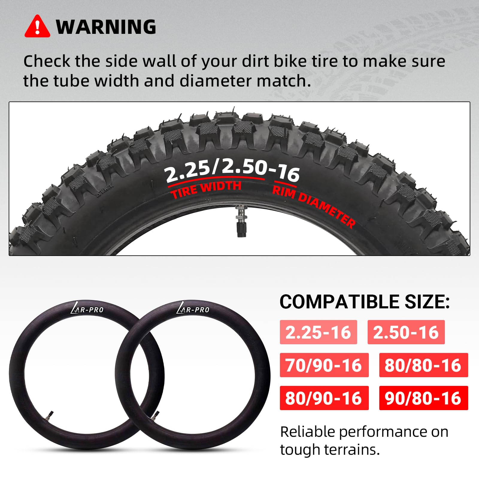 (2 Pack) Ar-Pro 2.25/2.50-16    Off-Road Motorcycle Inner Tubes With Tr4 Valve Stem - 70/90-16 Motorcycle Tire Replacement Inner