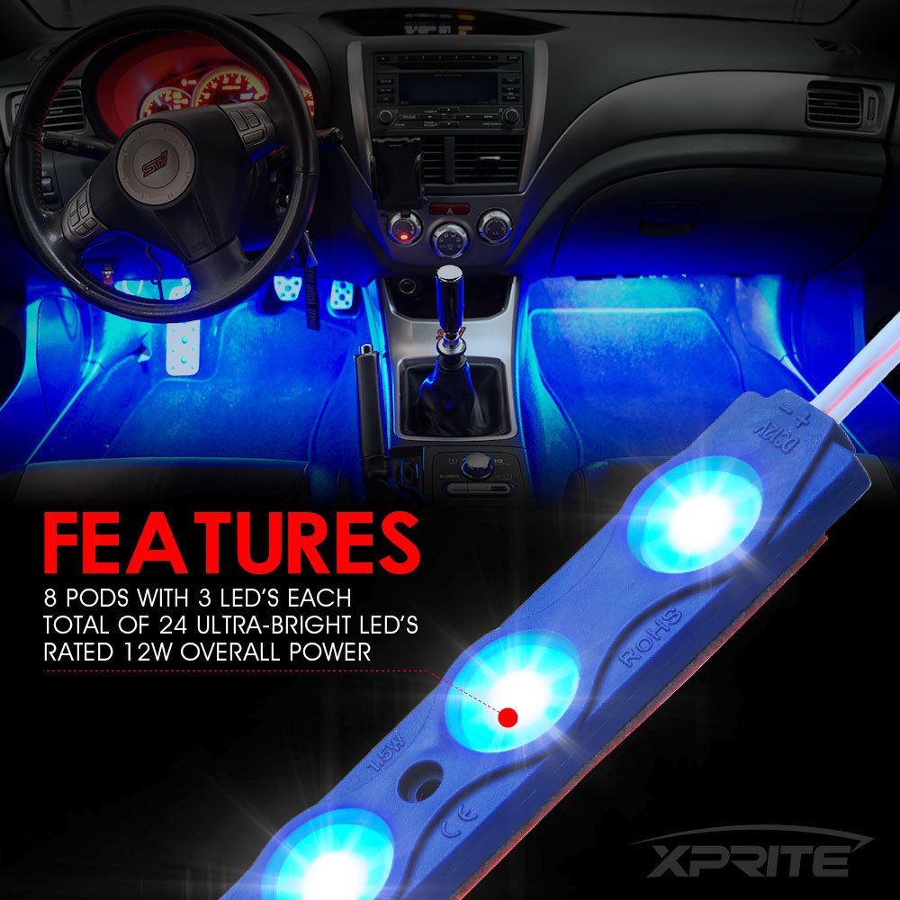 Xprite Blue Led Truck Bed Light Kits Rock Lights With On/Off Switch, For Pickup Footwells, Running Boards, Cargo, Under Car, Ton