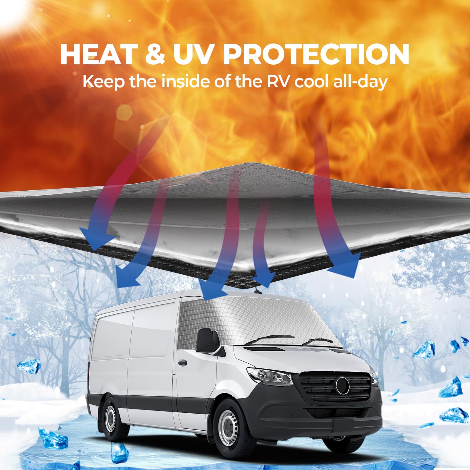 Bougerv Rv Windshield Window Snow Cover For Class B Dodge Mercedes Sprinter 2006-2015 Motorhome Windshield Cover Snow Cover For Rv Front Window Sunshade Cover Rv Accessories With Mirror Cutouts Silver