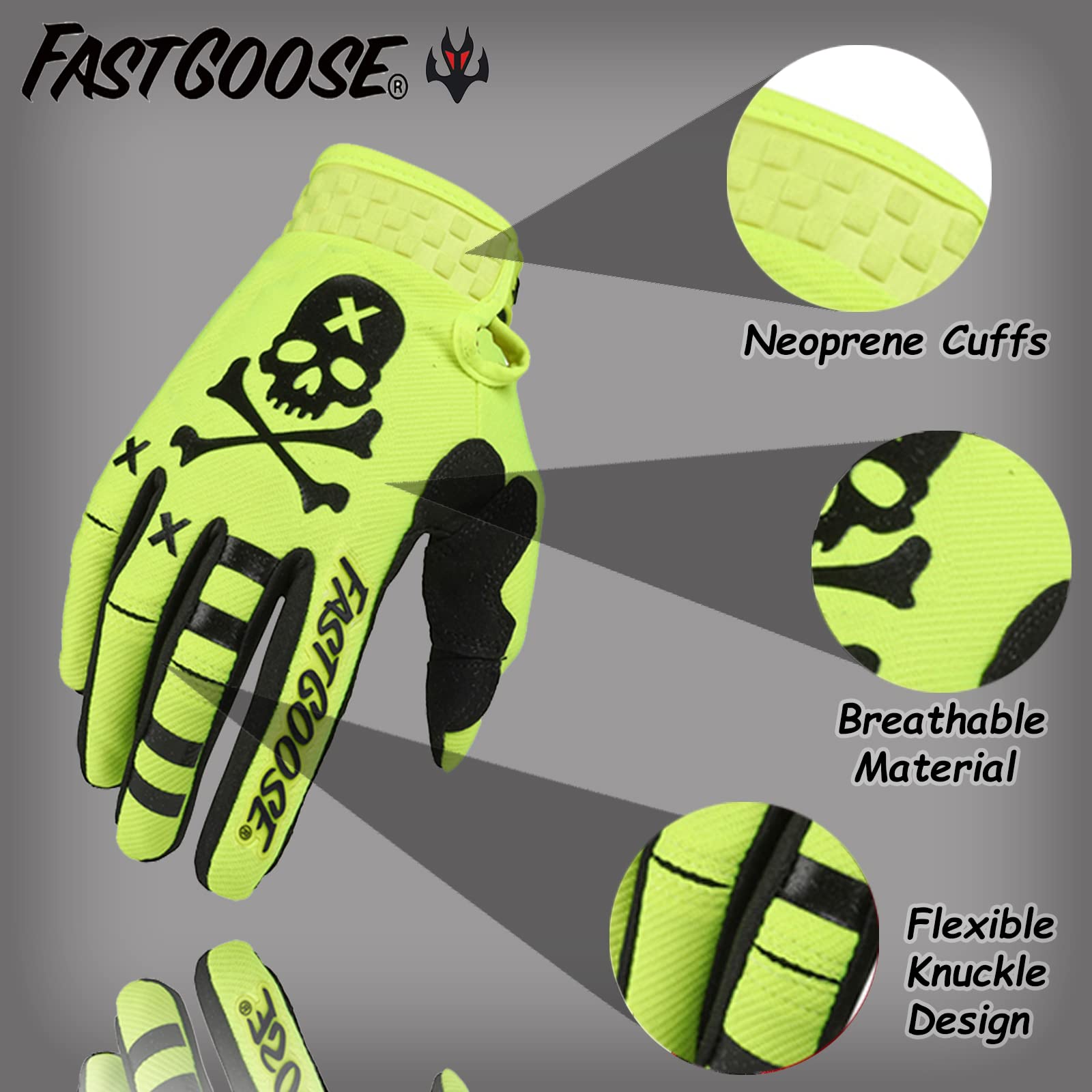 Fastgoose Dirt Bike Motocross Gloves - Motorbike & Atv Off Road Racing Sports Cycling Glove (Fluorescent Green, Medium)