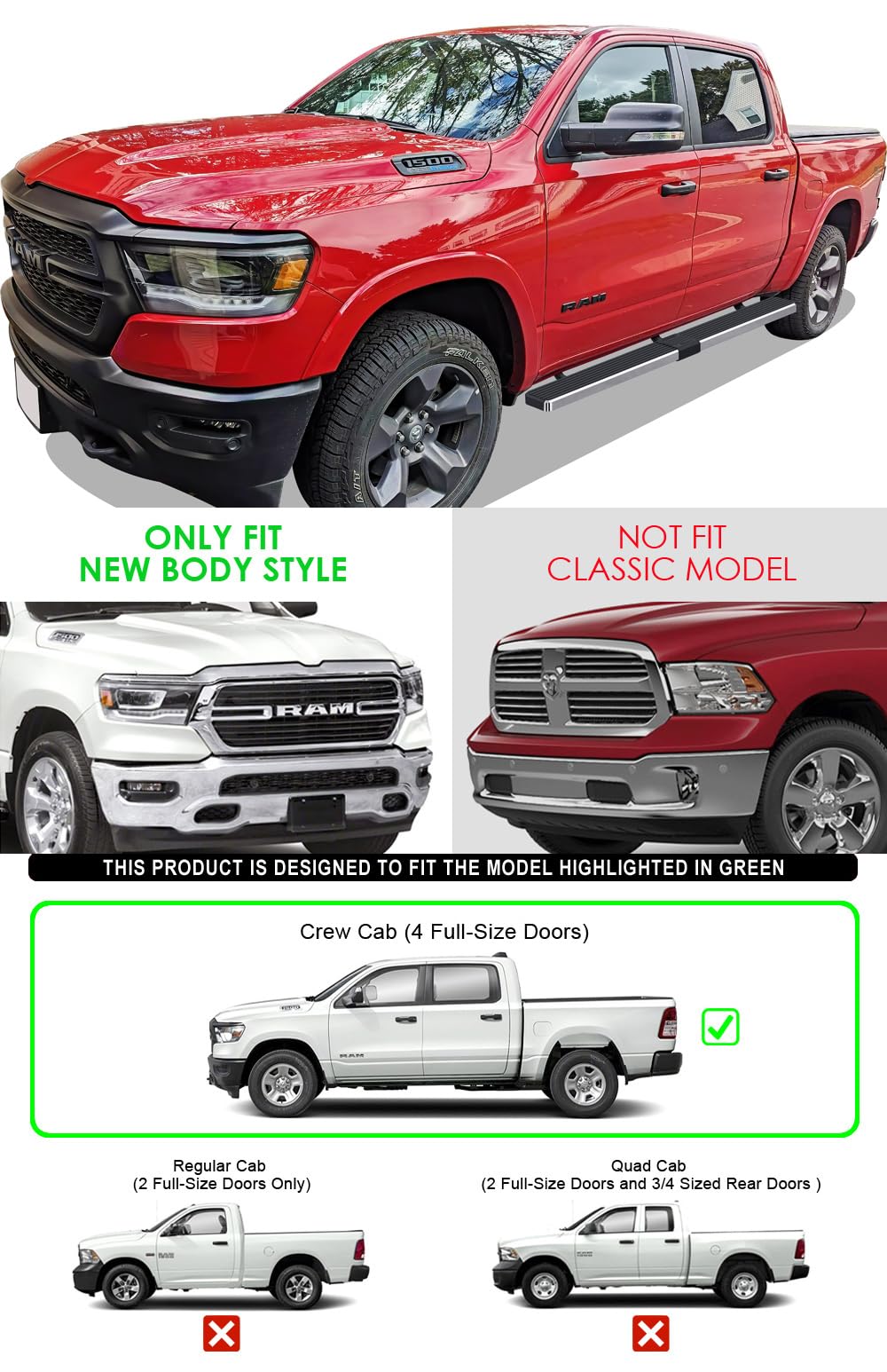 Aps (Polished 304 Stainless Steel 5In Wheel To Wheel Running Boards Nerf Bars Side Step Compatible With Ram 1500 2019-2025 Crew